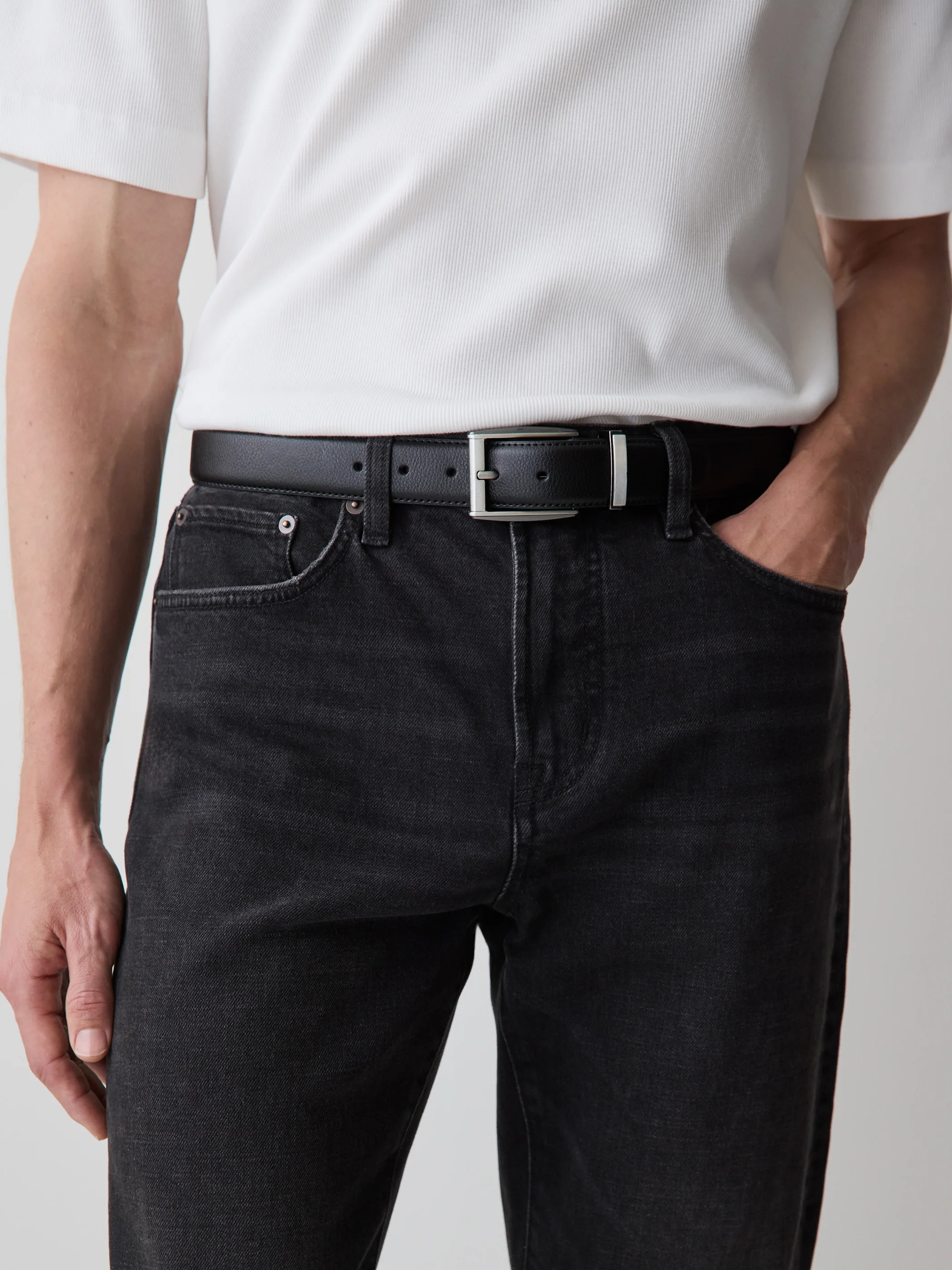 Black Leather Belt with Square Buckle - Image 2