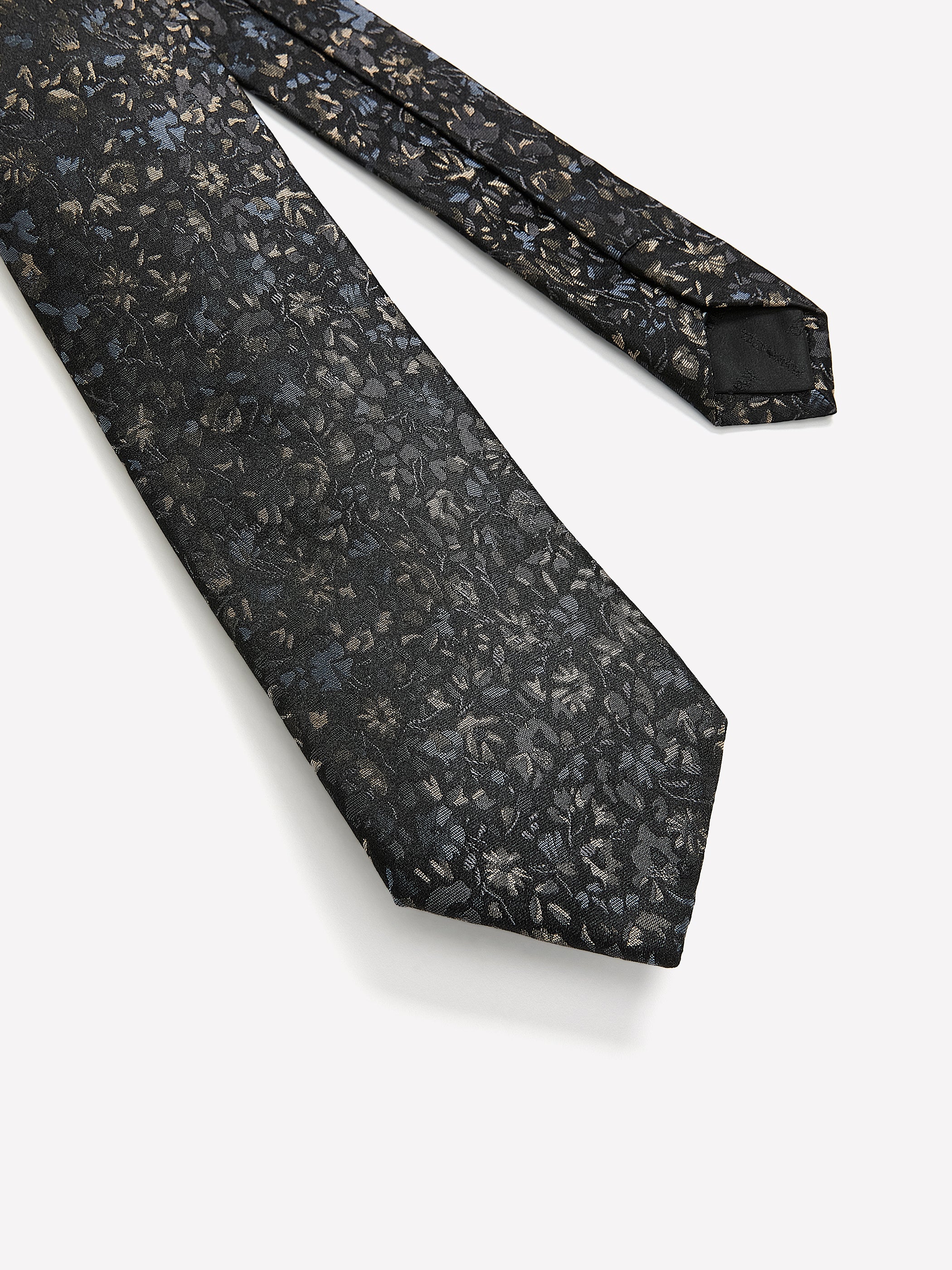Black Regular Tie with Floral Pattern - Image 2