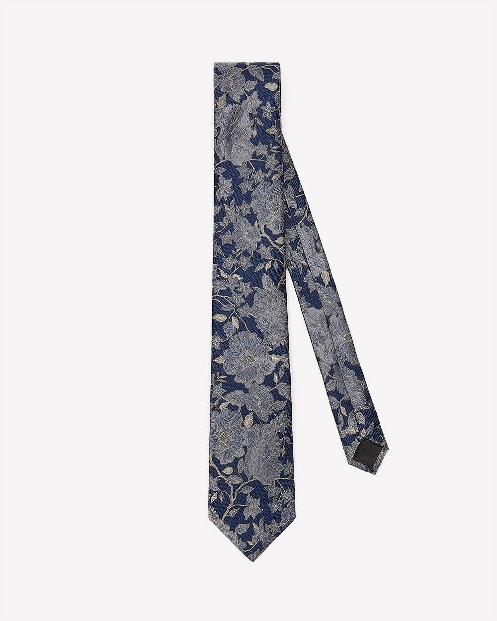Blue Regular Tie with Floral Pattern - Image 3