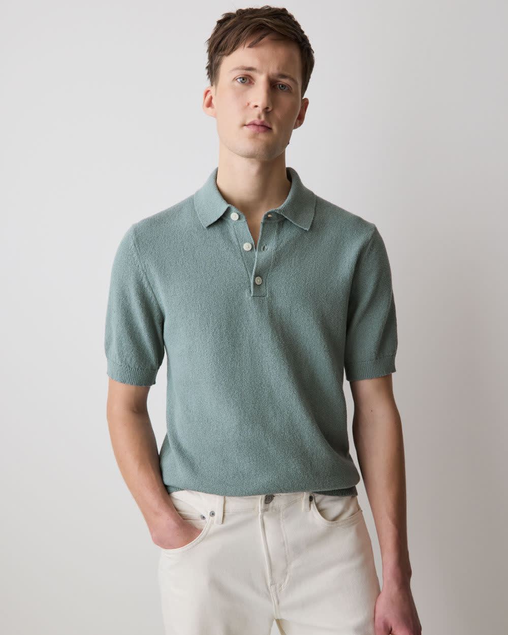 Short-Sleeve Bouclé Polo Sweater - Image 7