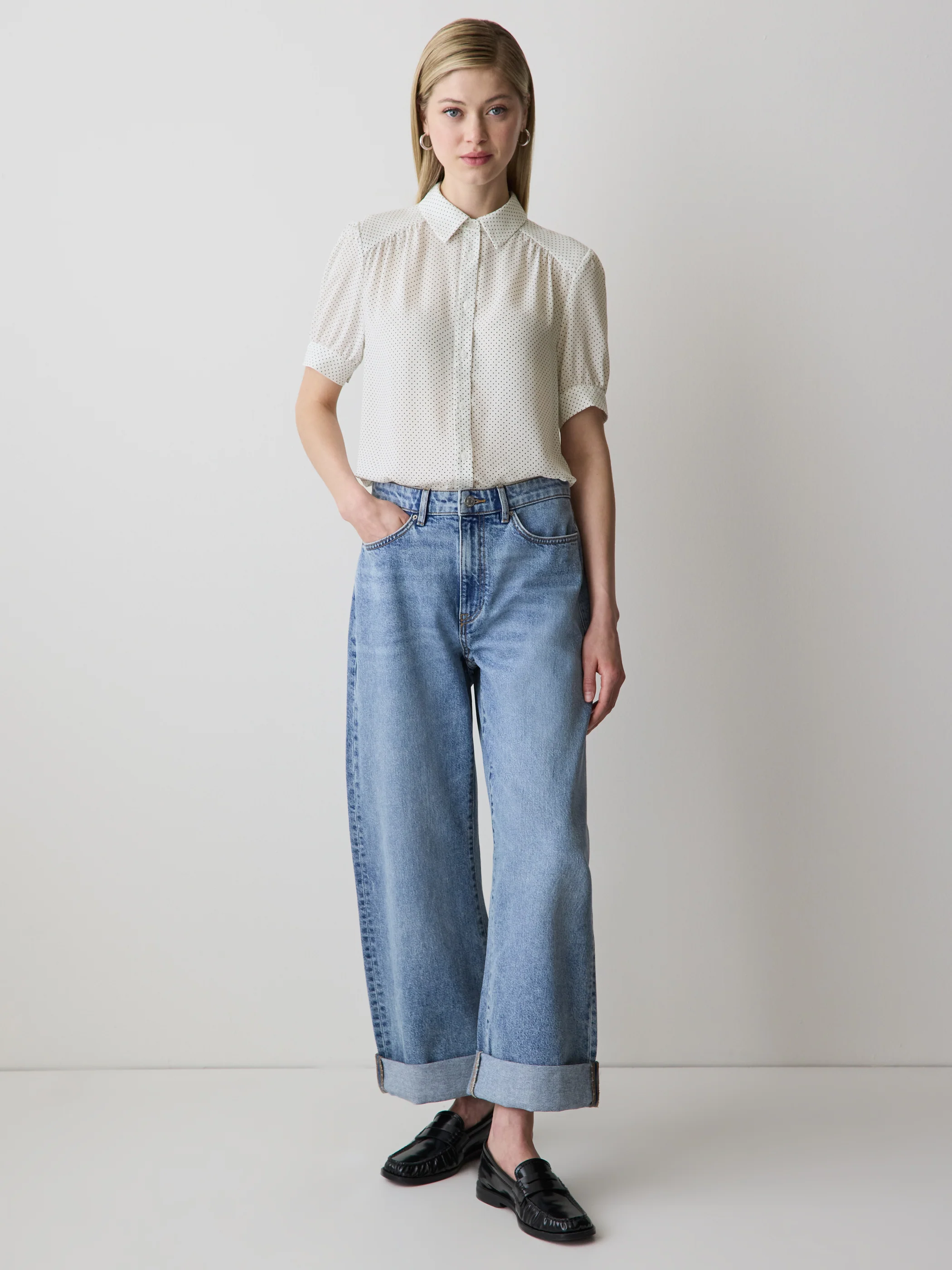 Silky Crepe Short-Sleeve Buttoned-Down Blouse - Image 20