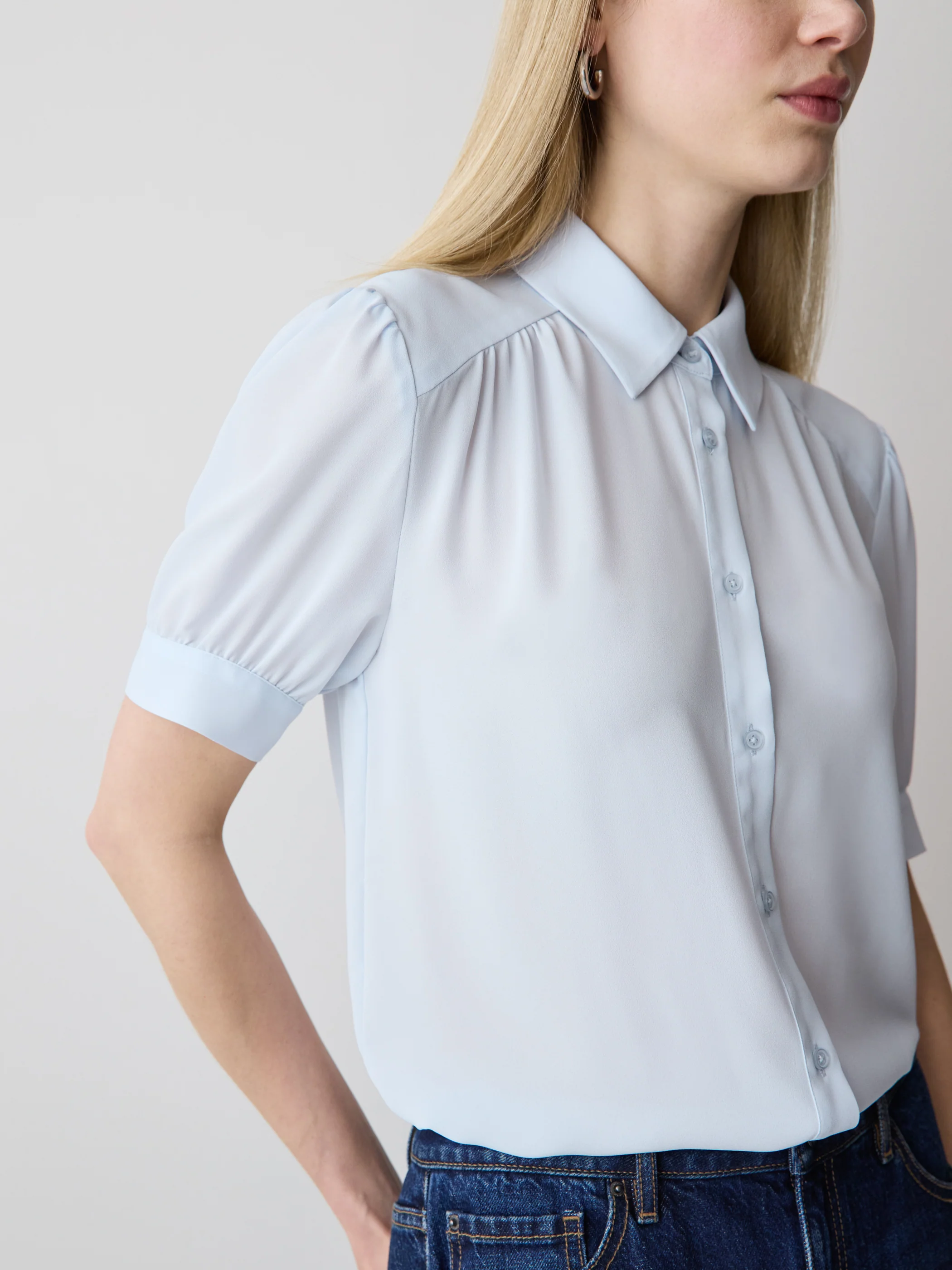 Silky Crepe Short-Sleeve Buttoned-Down Blouse - Image 26