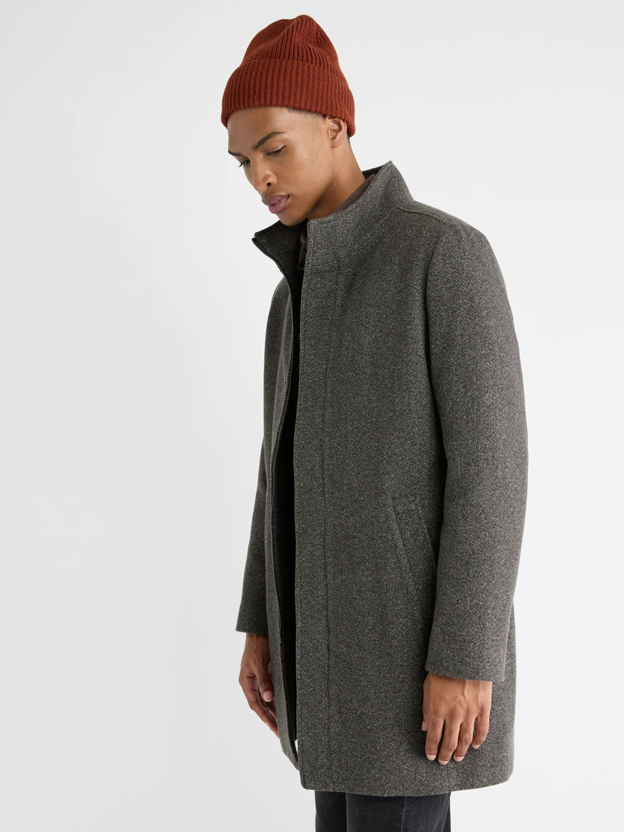Classic Mock-Neck Heathered-Wool Coat with Dickey - Image 6