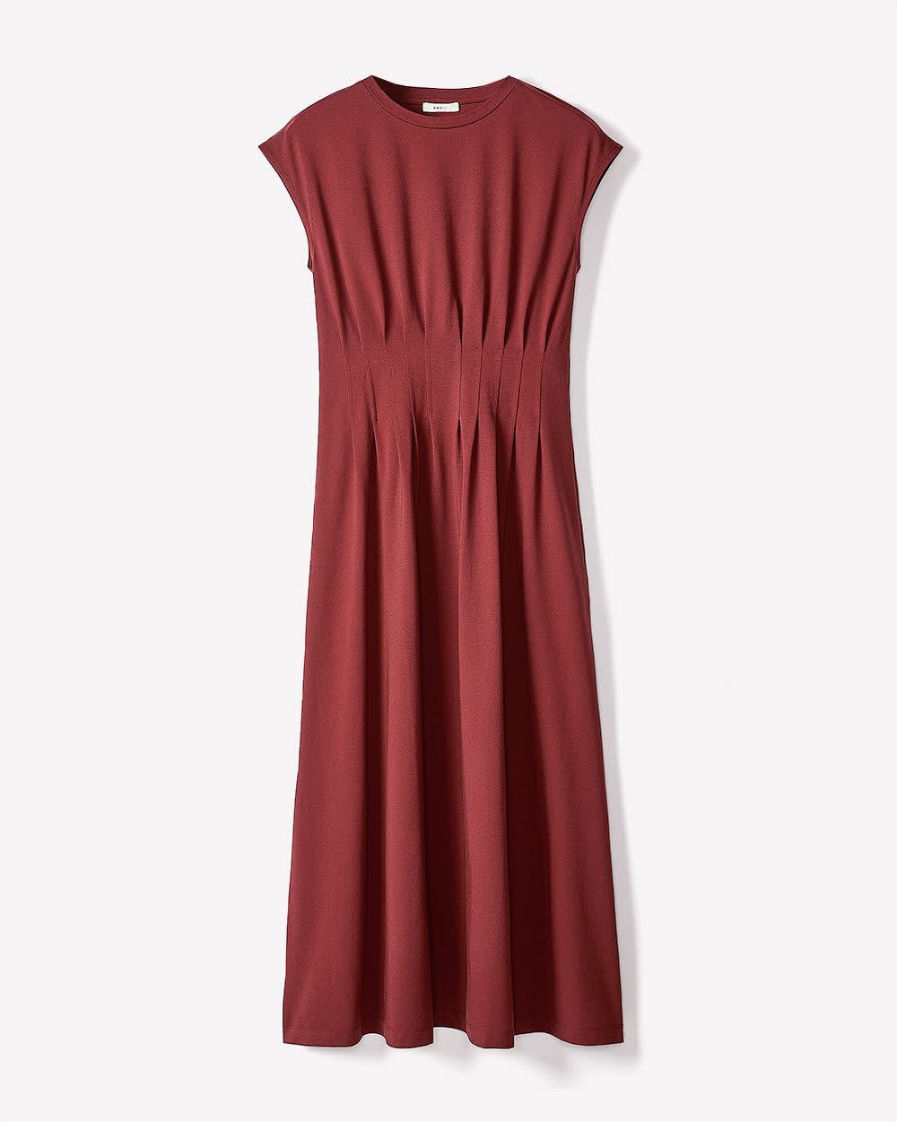 Extended-Sleeve Crew-Neck Midi Dress with Pintucks - Image 15