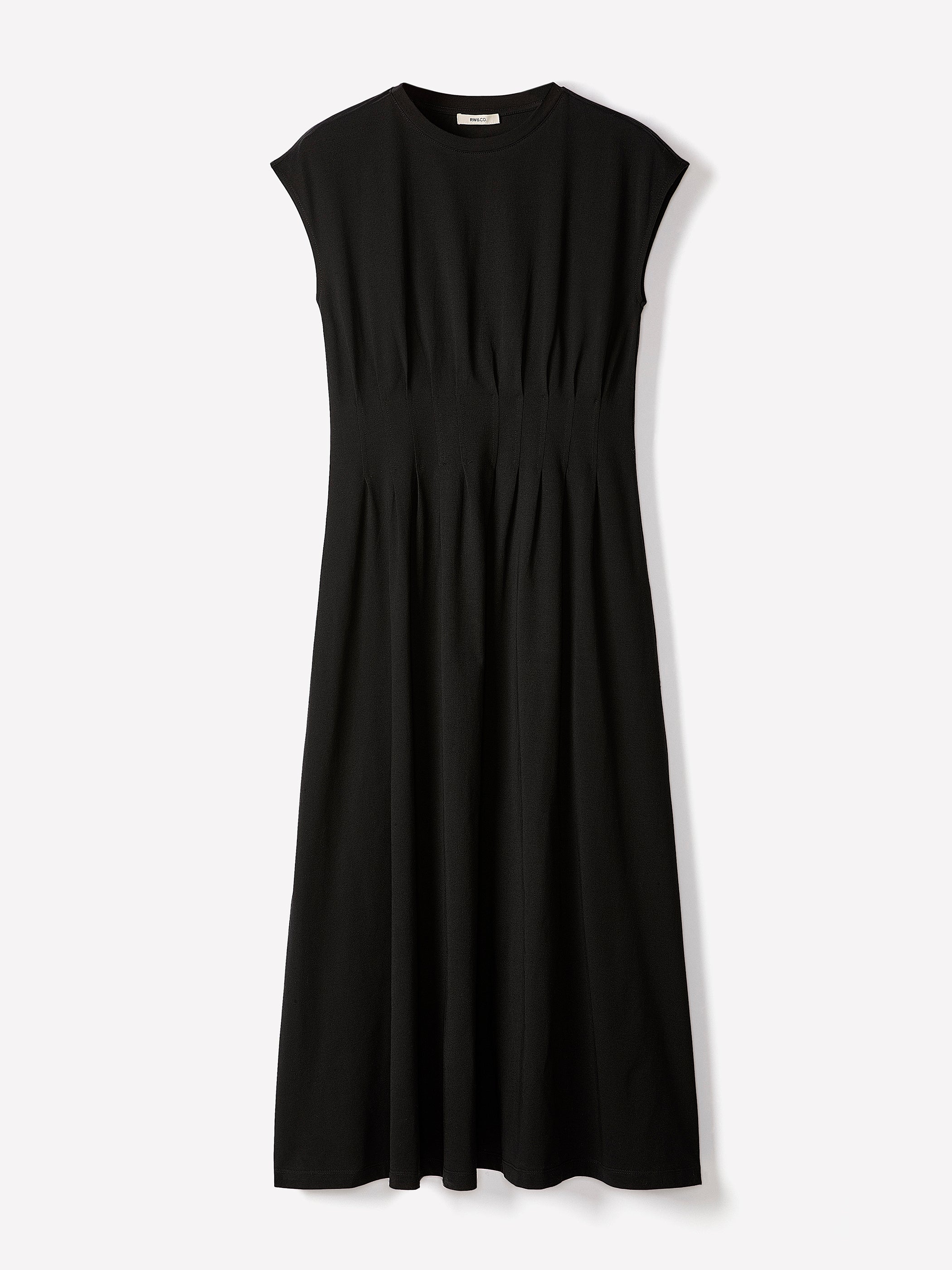 Extended-Sleeve Crew-Neck Midi Dress with Pintucks - Image 5