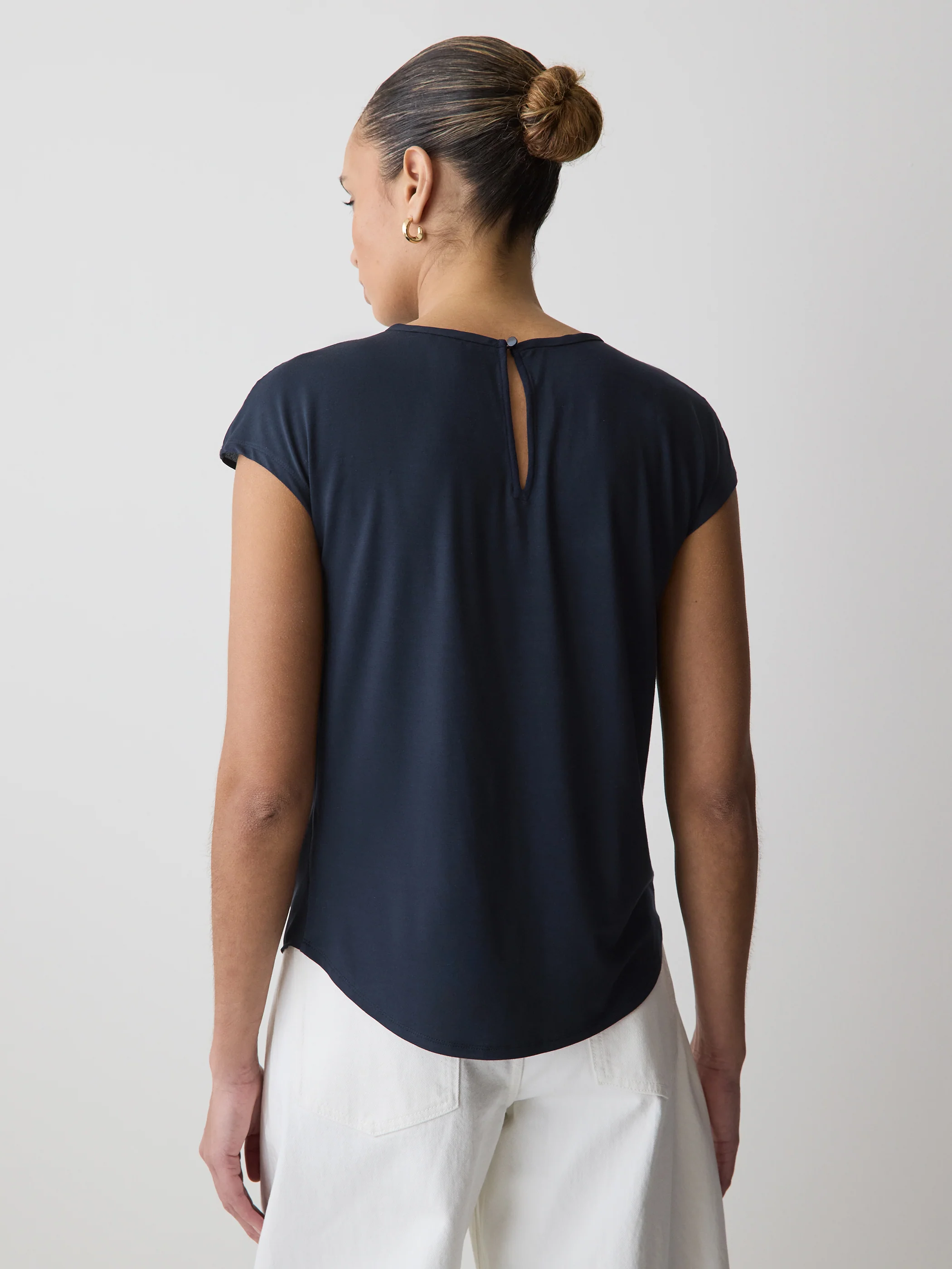 Mix-Media Cap-Sleeve Crew-Neck Blouse - Image 3