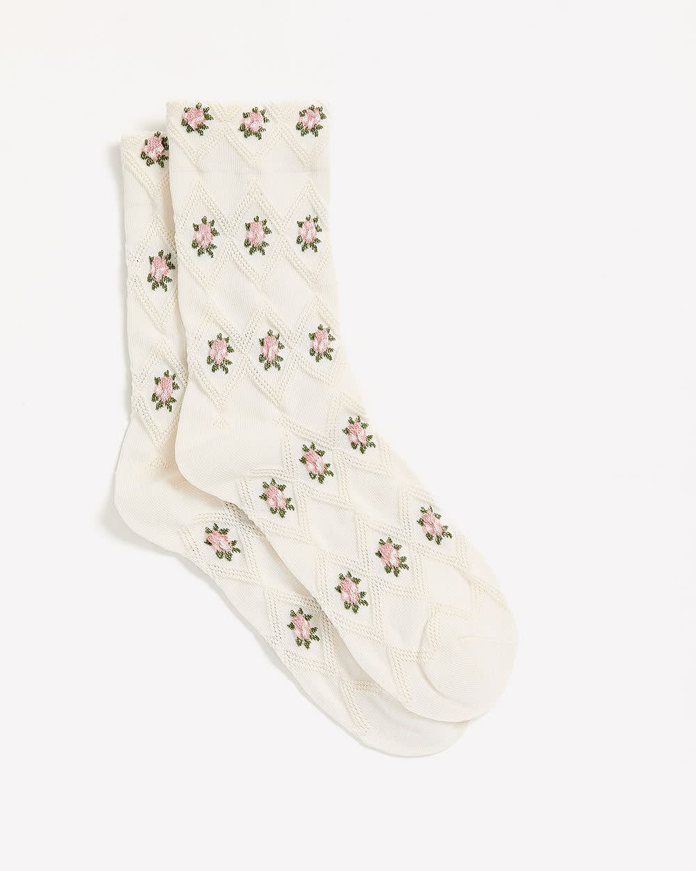 Crew Socks with Floral Pattern