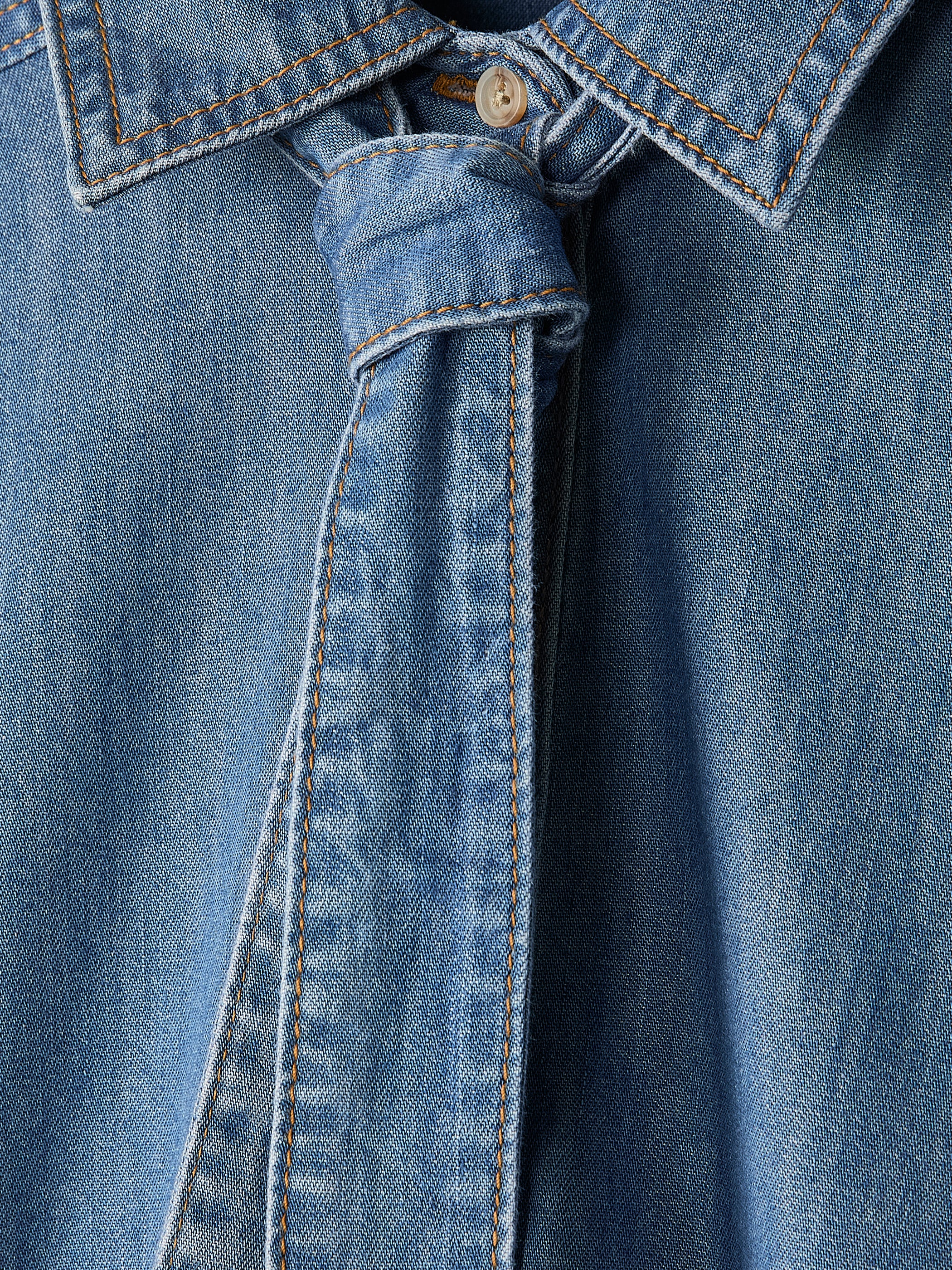 Short-Sleeve Denim Blouse with Shirt Collar - Image 5
