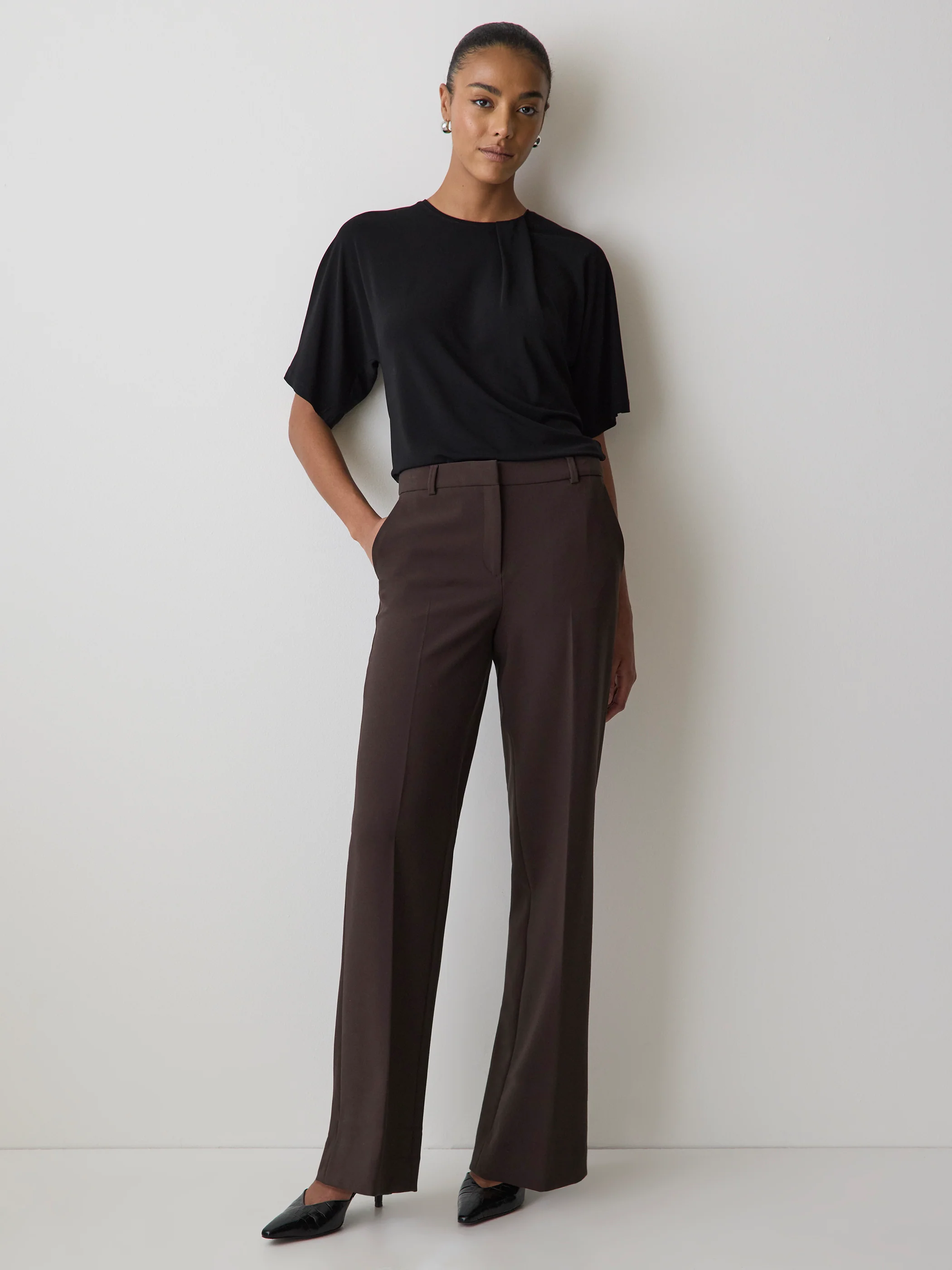 Short-Sleeve Crew-Neck Top with Pleated Detail - Image 2
