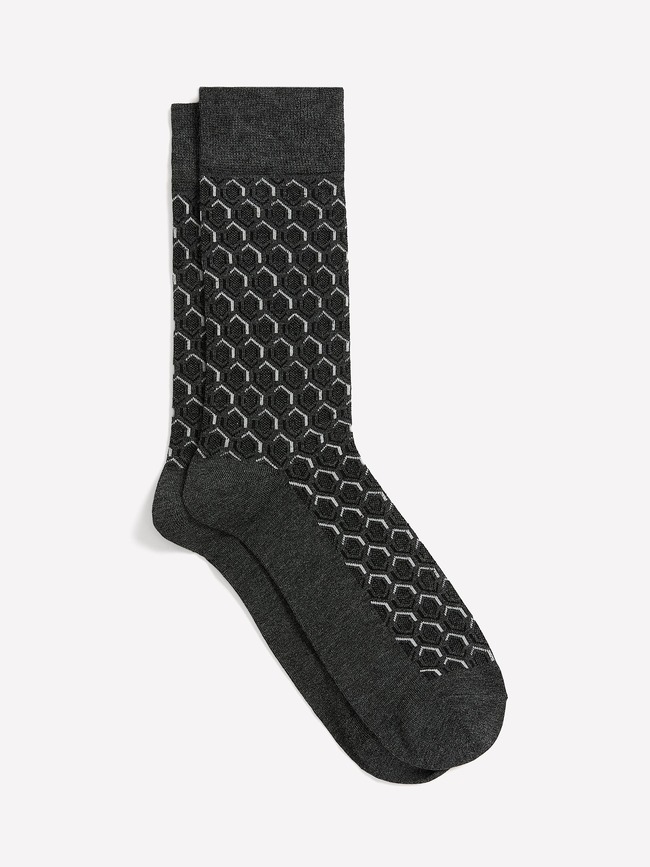 Grey Dress Socks with Hexagonal Pattern