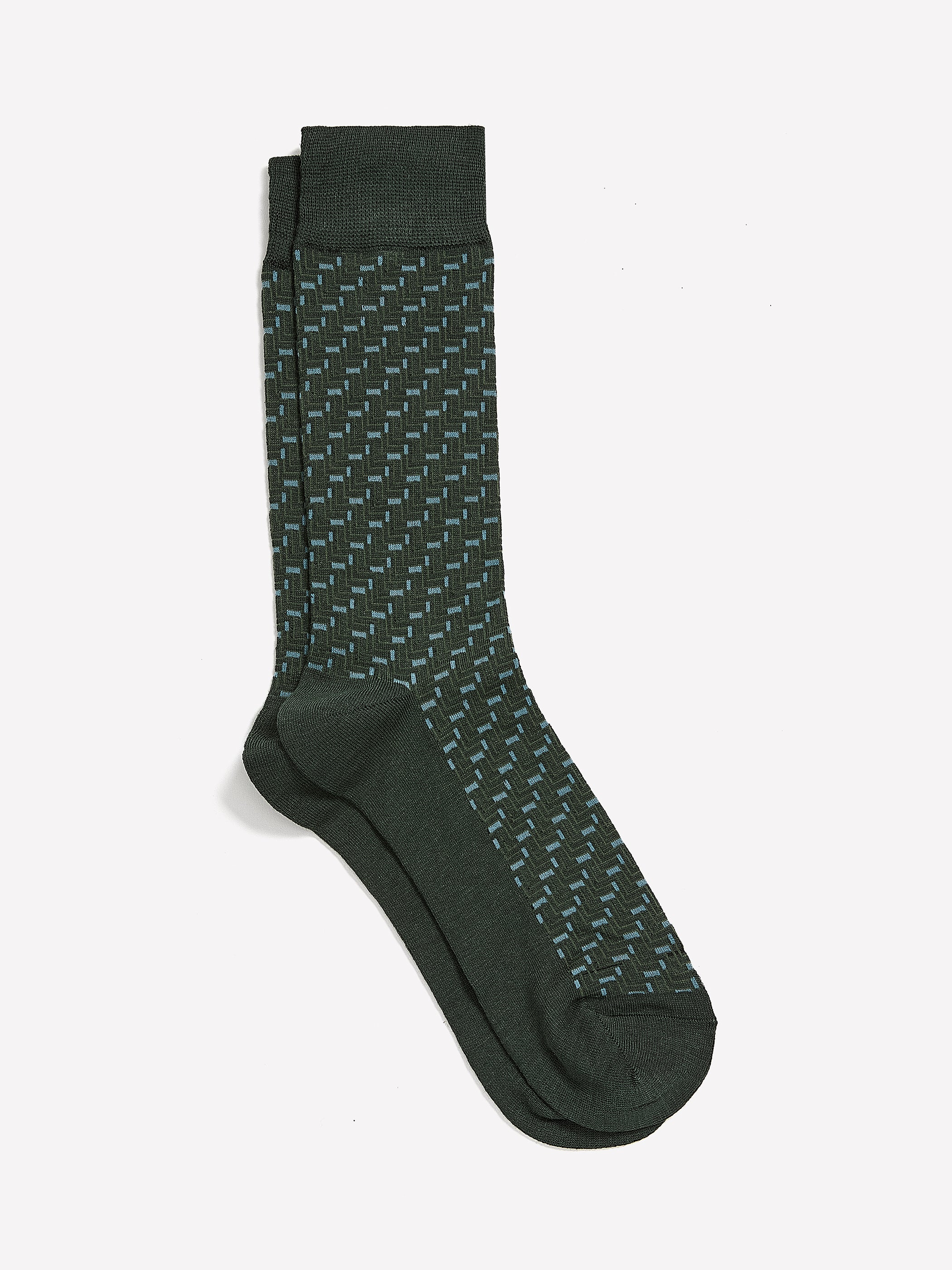 Green Dress Socks with Geo Pattern