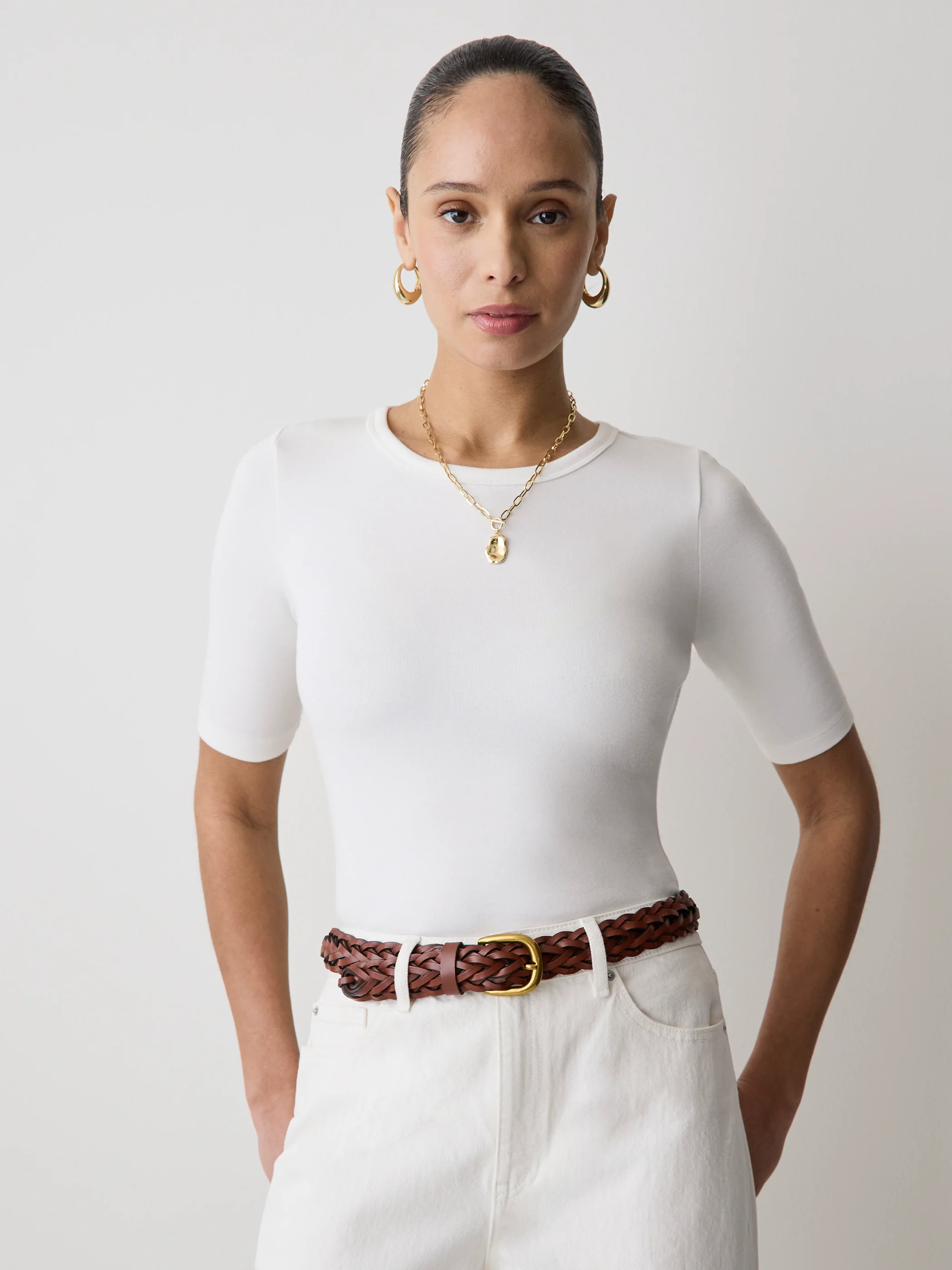 Elbow-Sleeve Crew-Neck Fitted Tee - Image 6