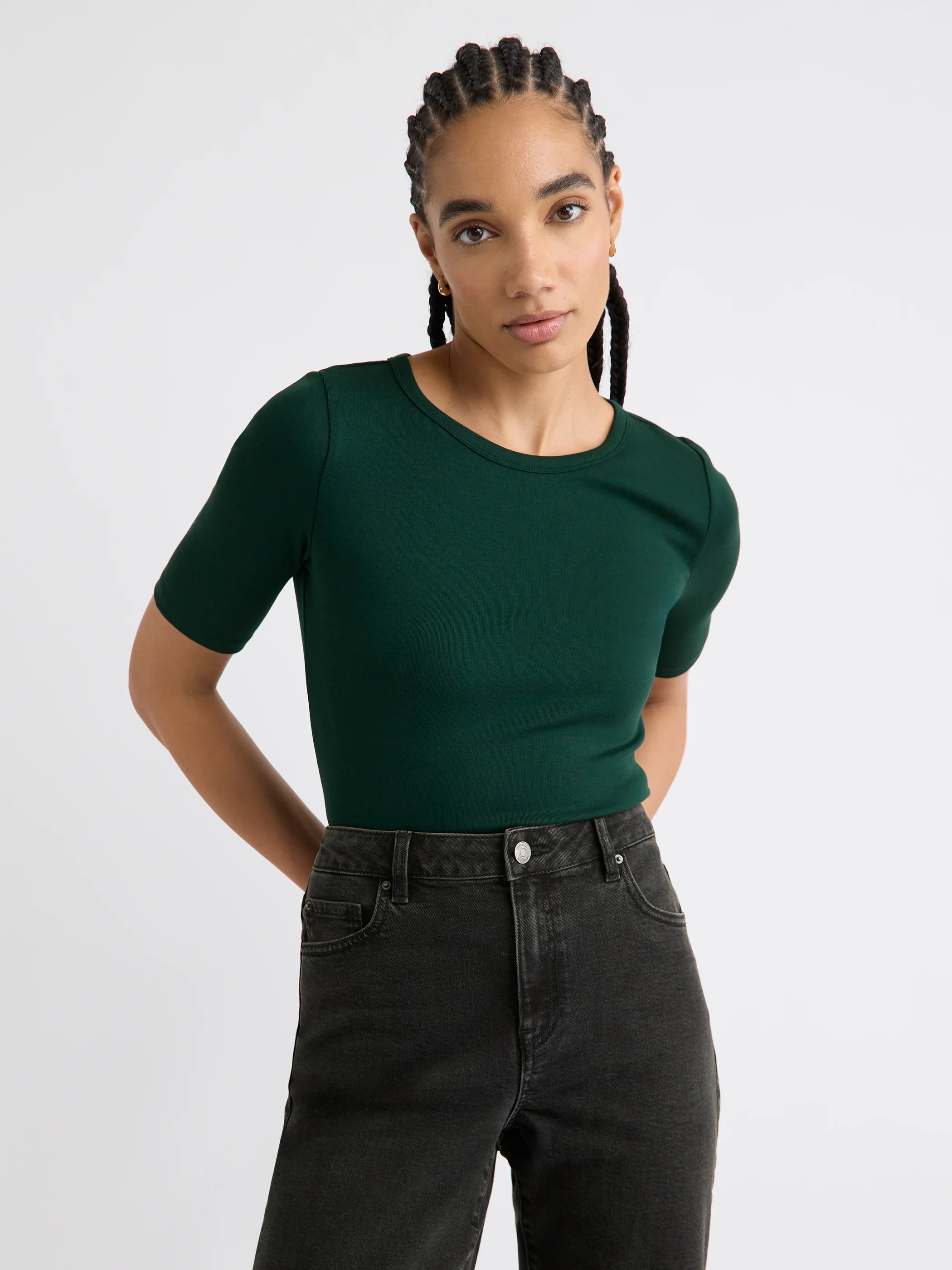 Elbow-Sleeve Crew-Neck Fitted Tee - Image 9