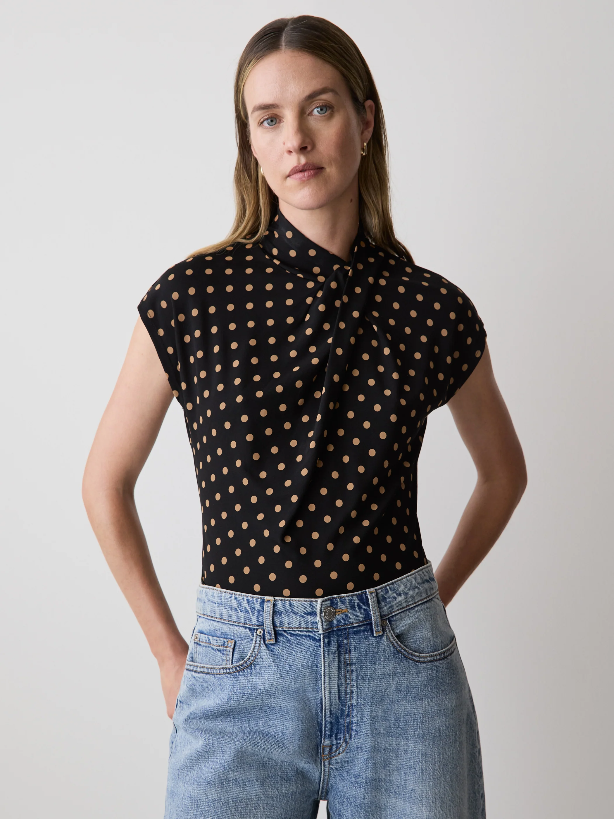 Extended-Sleeve Top with Crossover Draped Mock Neckline - Image 12