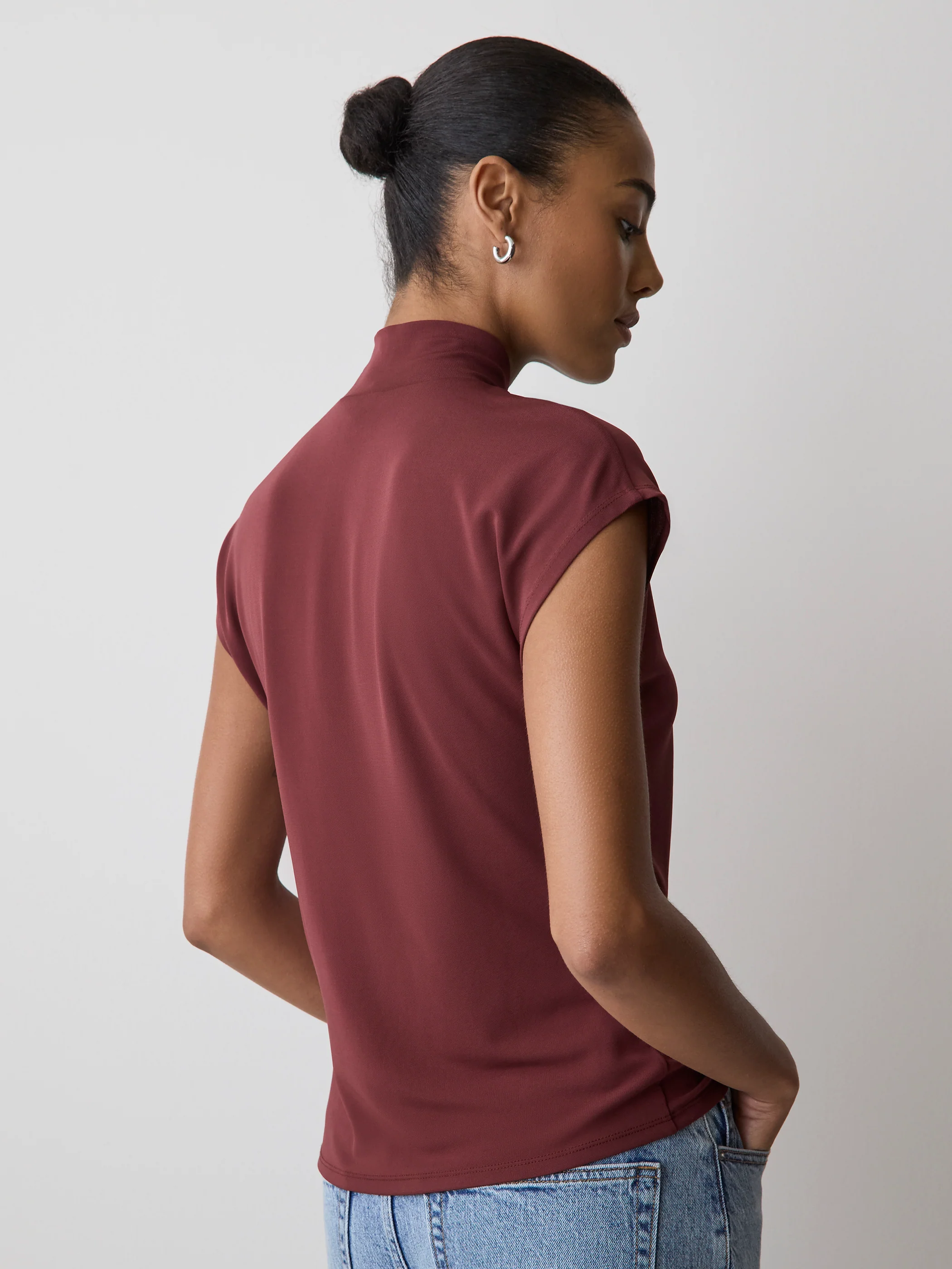 Extended-Sleeve Top with Crossover Draped Mock Neckline - Image 26