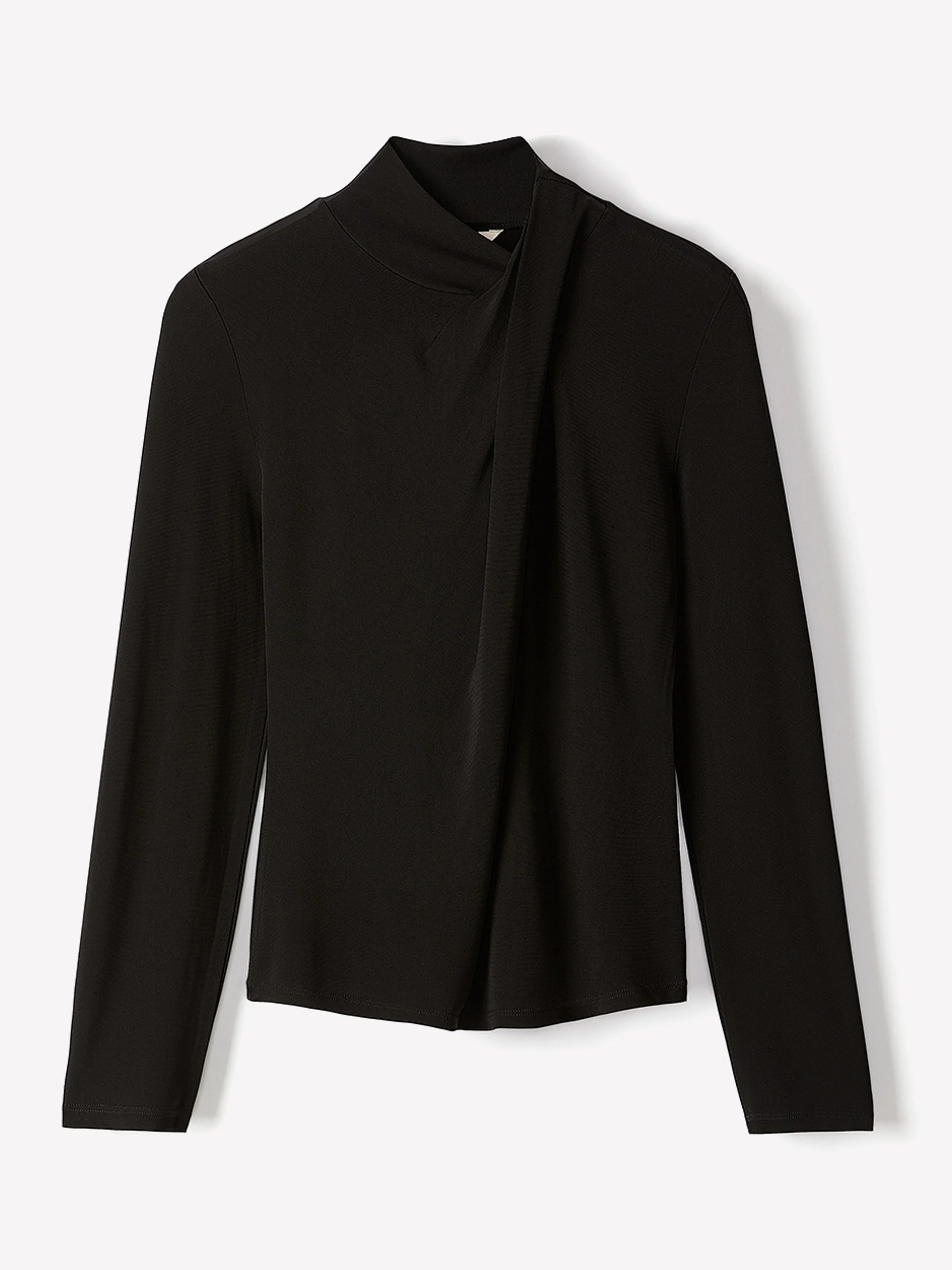 Long-Sleeve Top with Crossover Draped Mock Neckline - Image 6