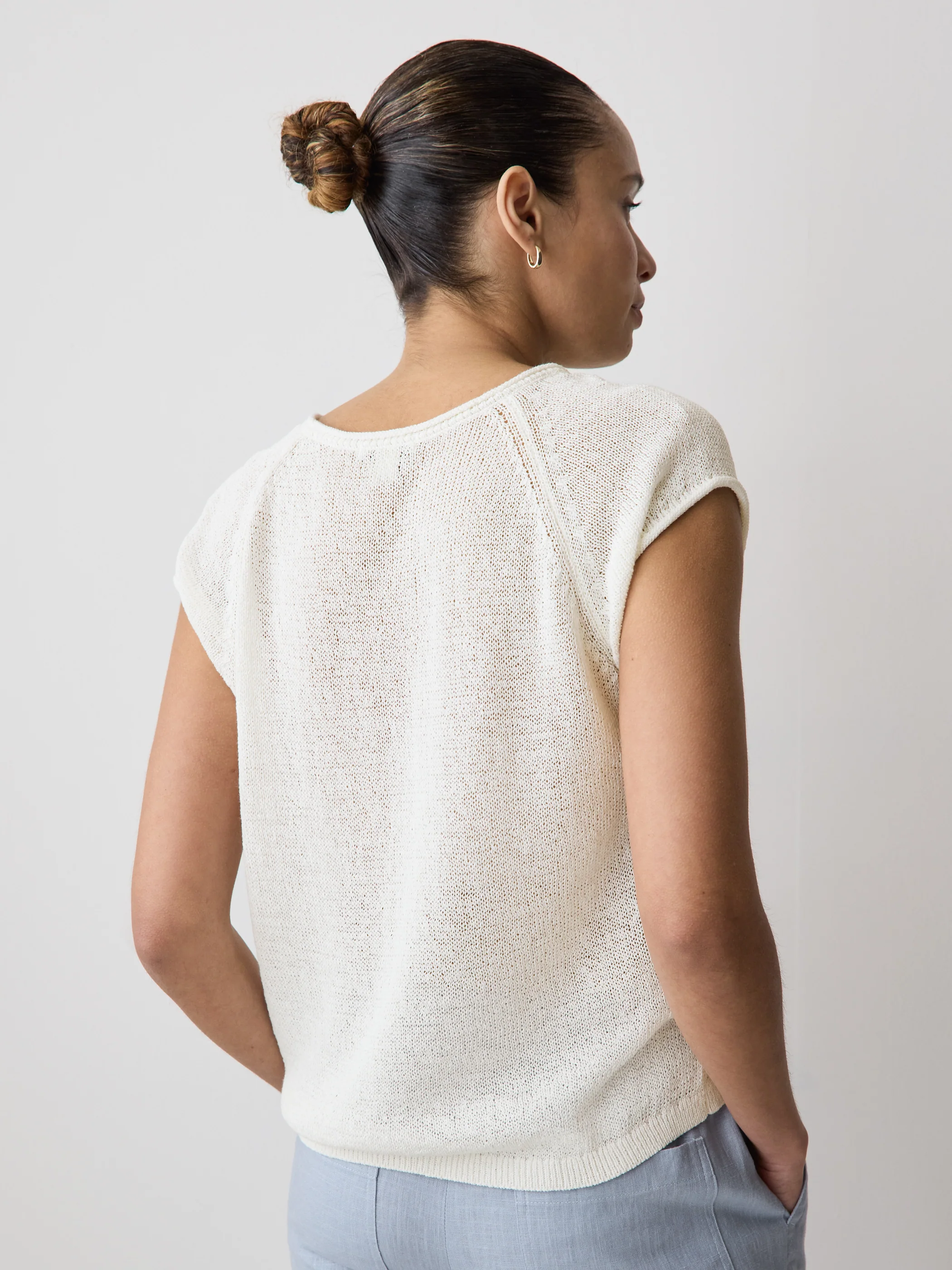 Cap-Sleeve Tape-Yarn Sweater - Image 3