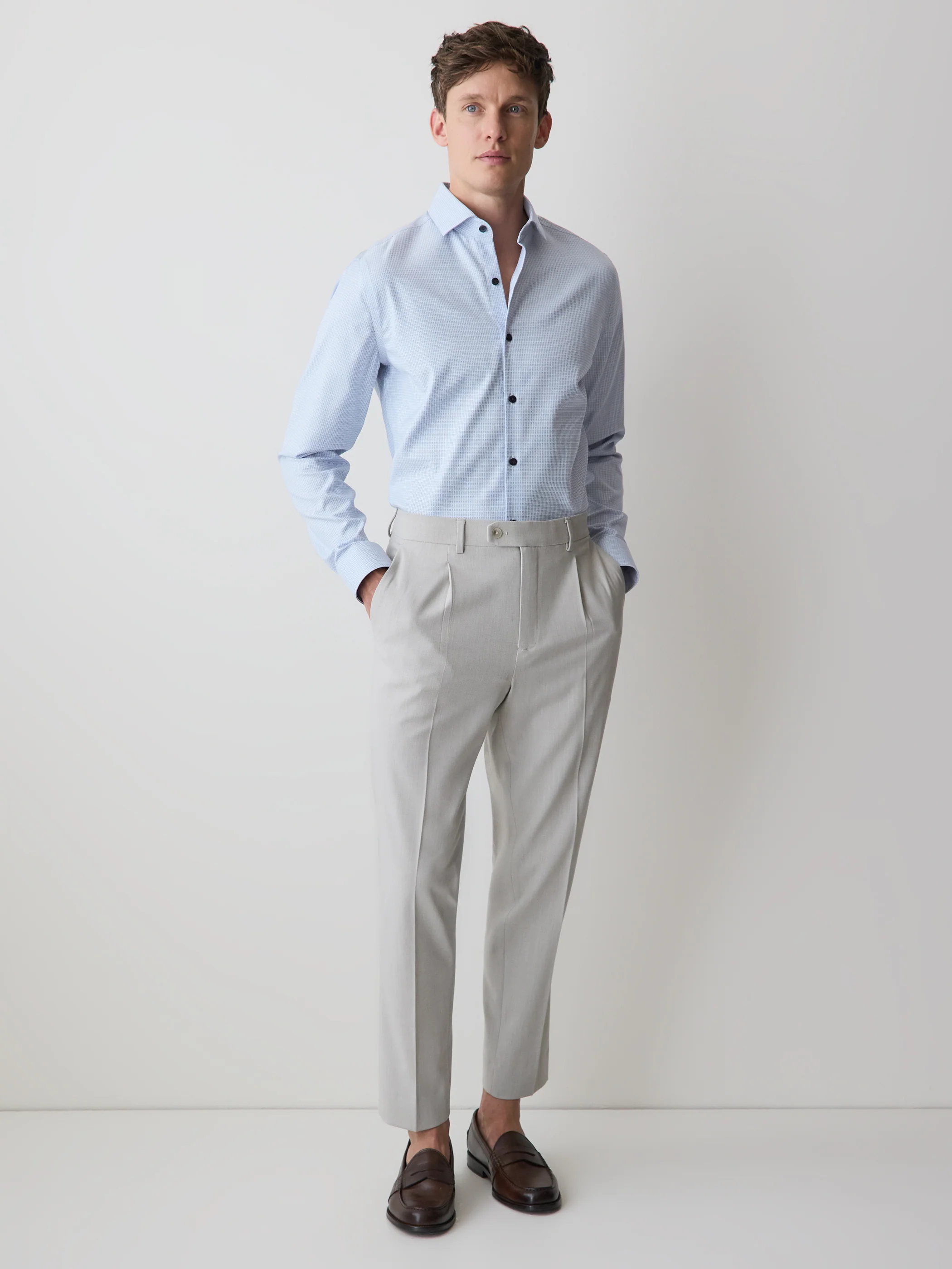 Light Blue Slim Fit Dobby Dress Shirt - Image 2
