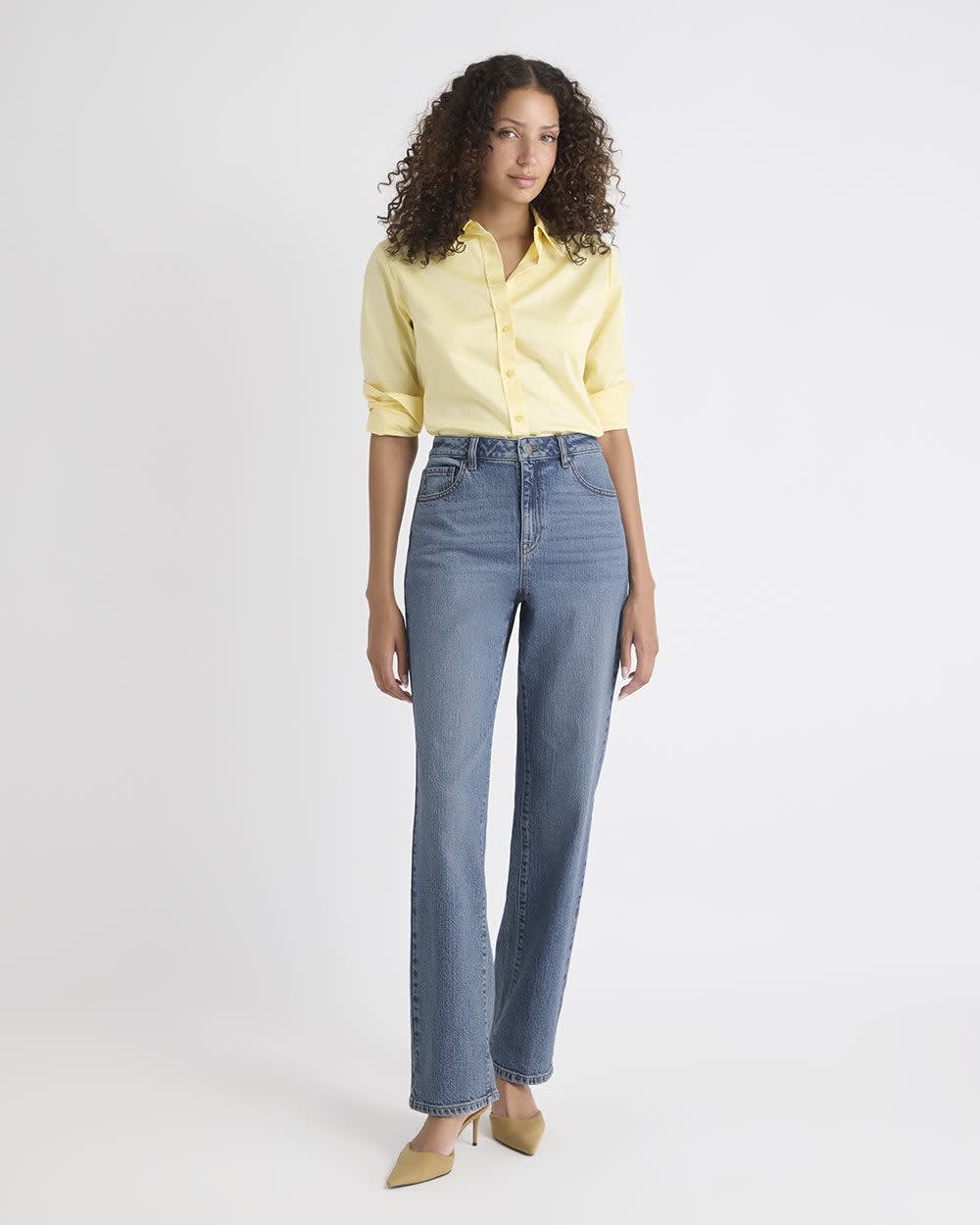 Long Medium-Wash Straight-Leg Jeans - Image 2