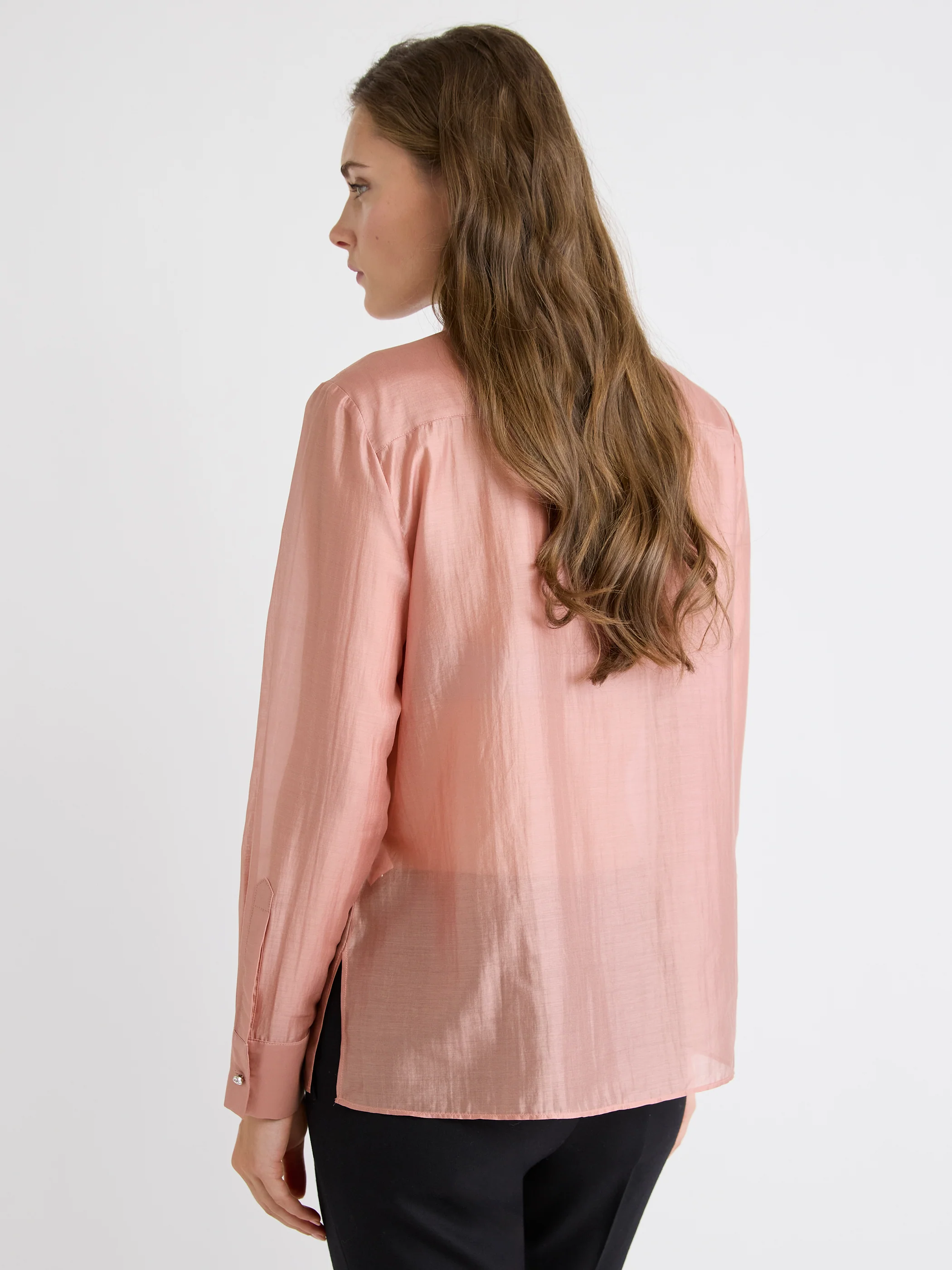 Long-Sleeve Buttoned-Down Blouse with Rhinestones - Image 7