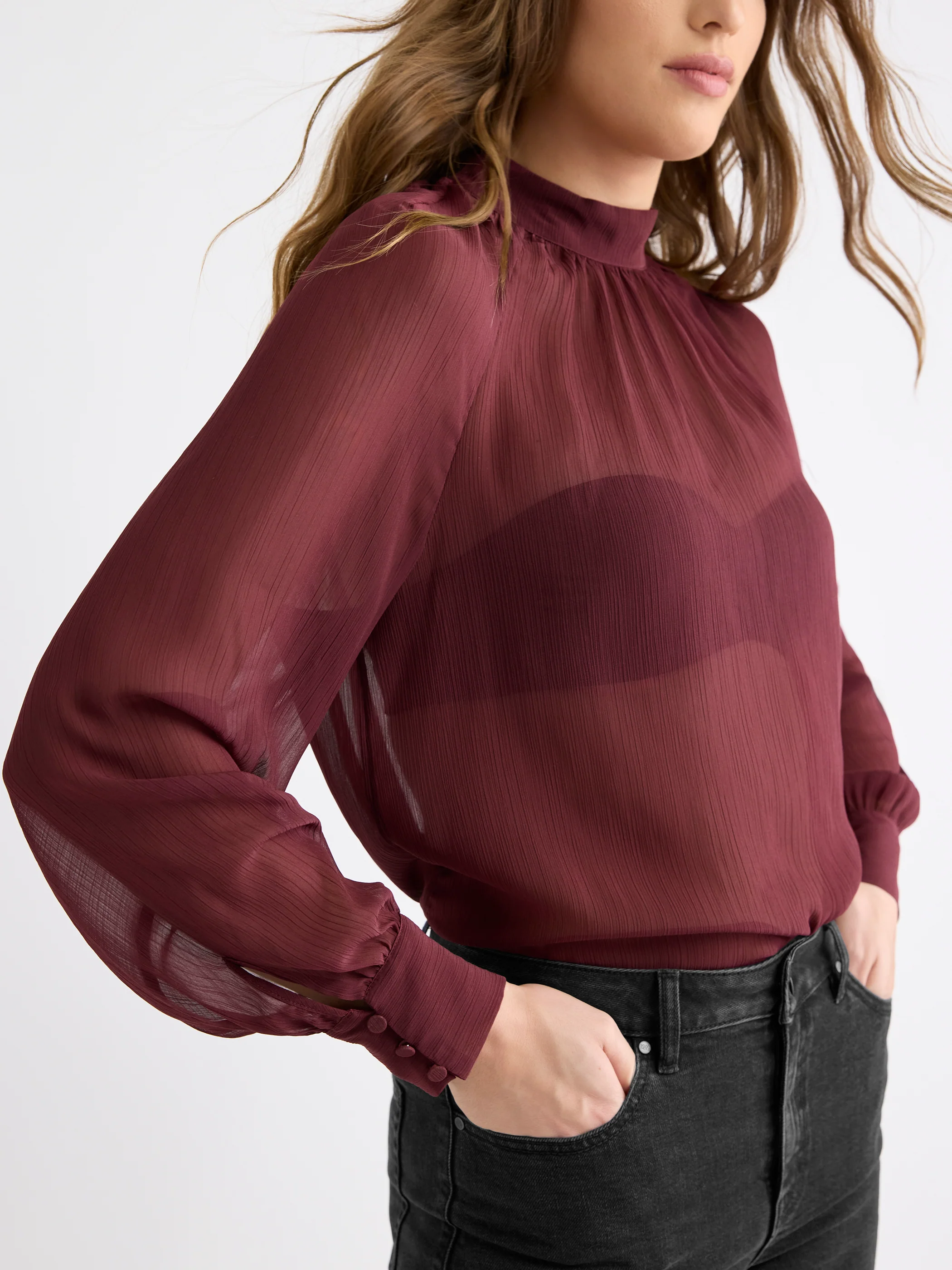 Long-Sleeve Chiffon Popover Blouse - Image 12