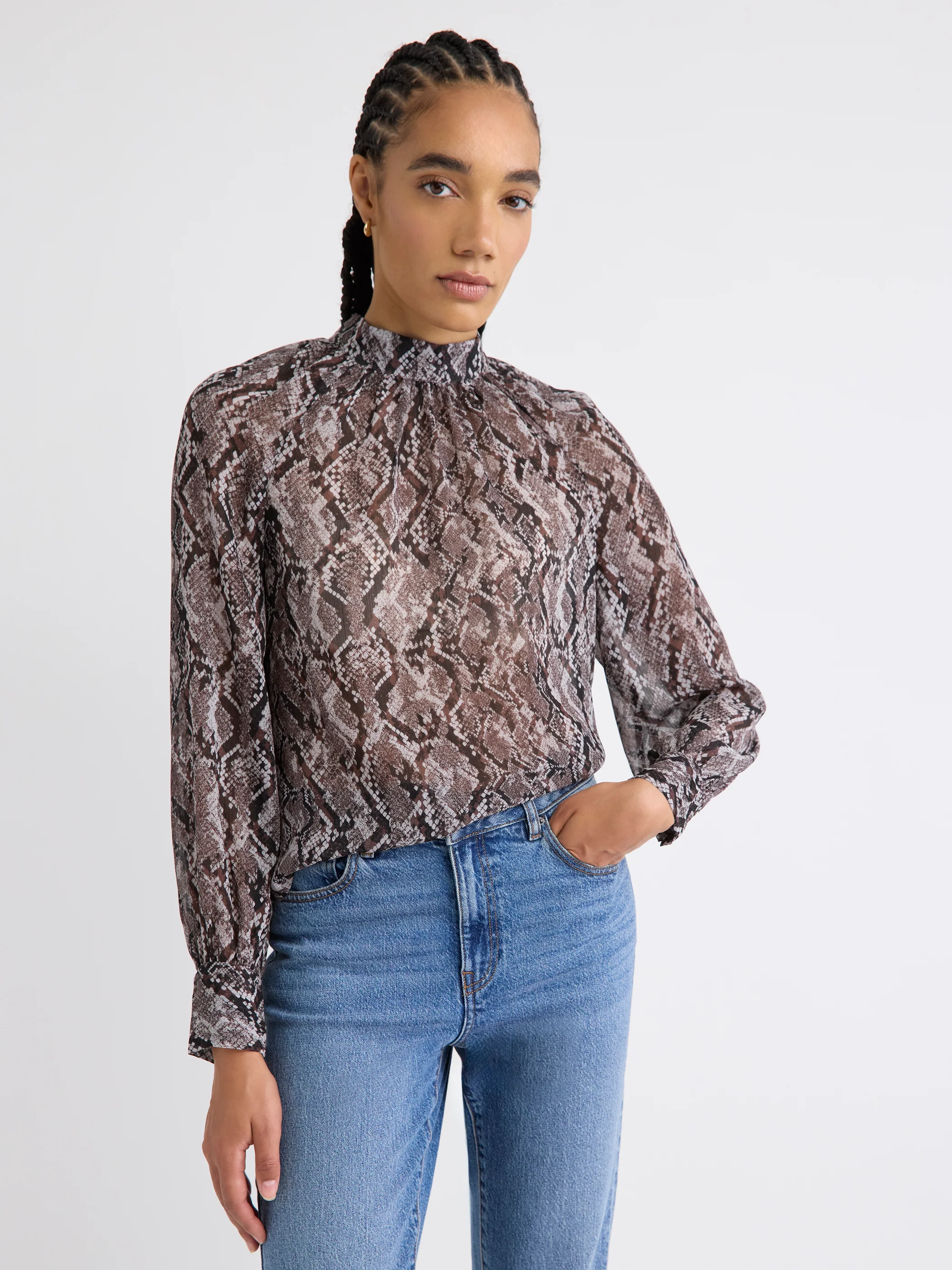 Long-Sleeve Chiffon Popover Blouse - Image 13
