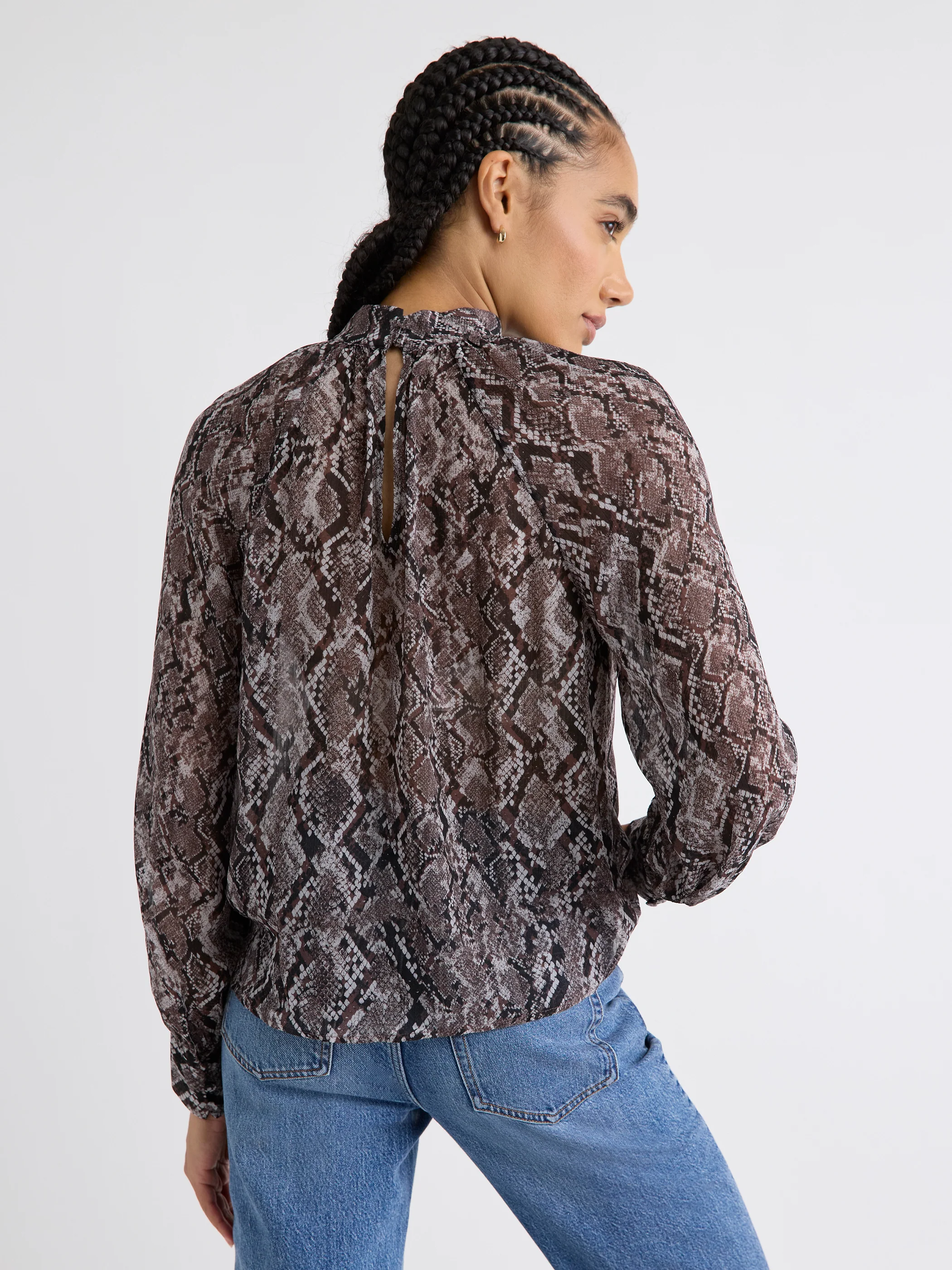 Long-Sleeve Chiffon Popover Blouse - Image 15