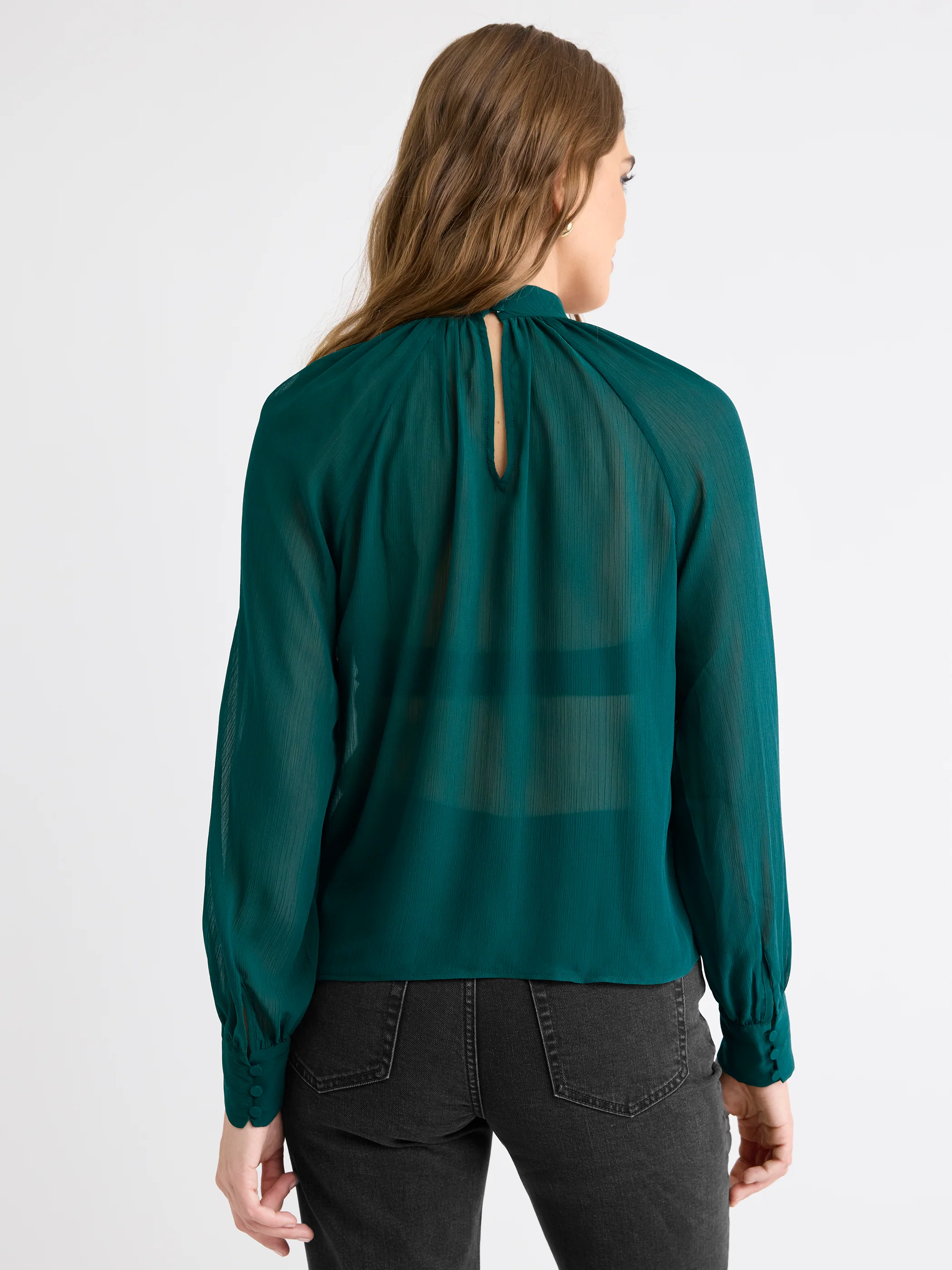 Long-Sleeve Chiffon Popover Blouse - Image 3