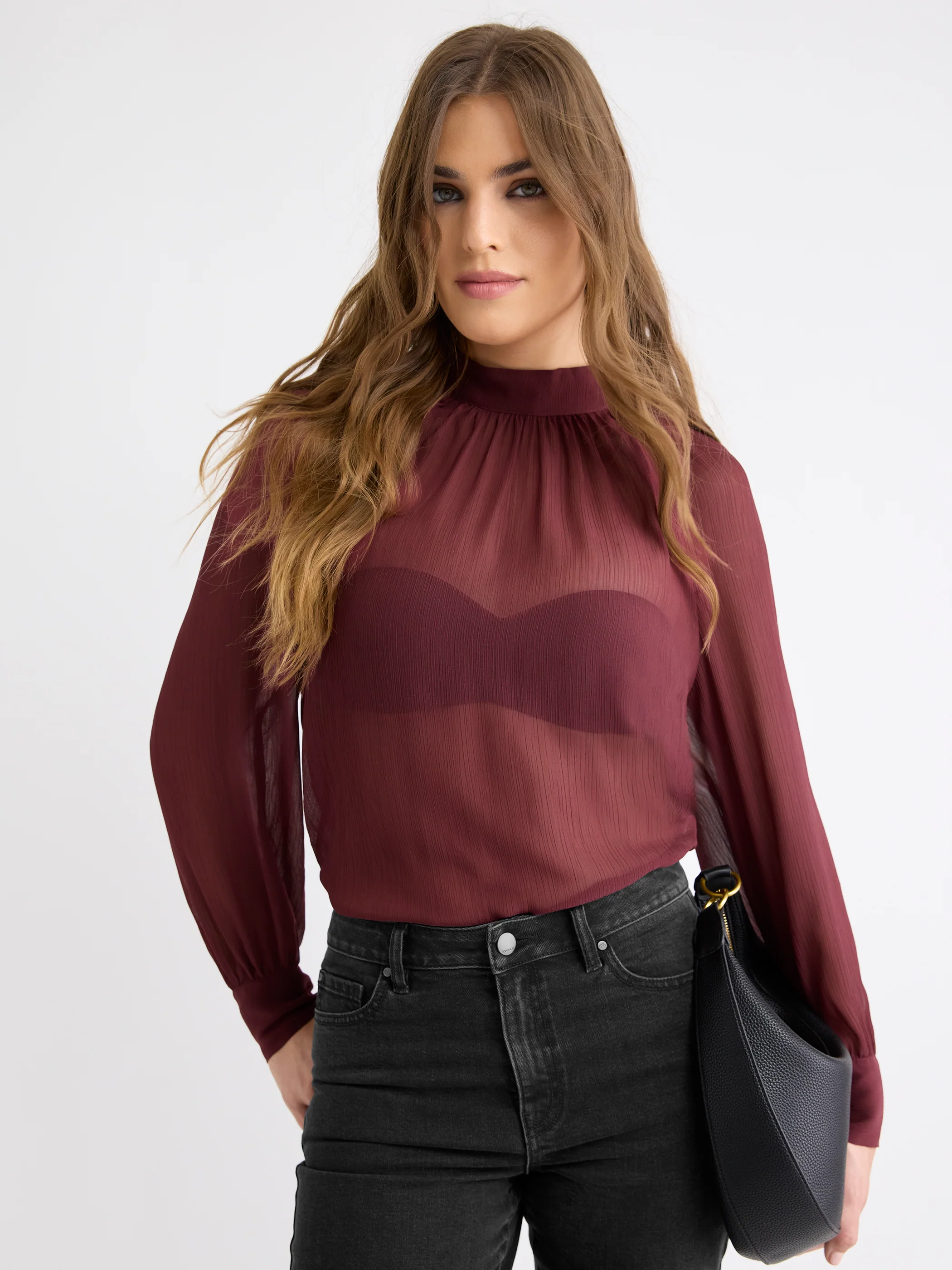 Long-Sleeve Chiffon Popover Blouse - Image 7