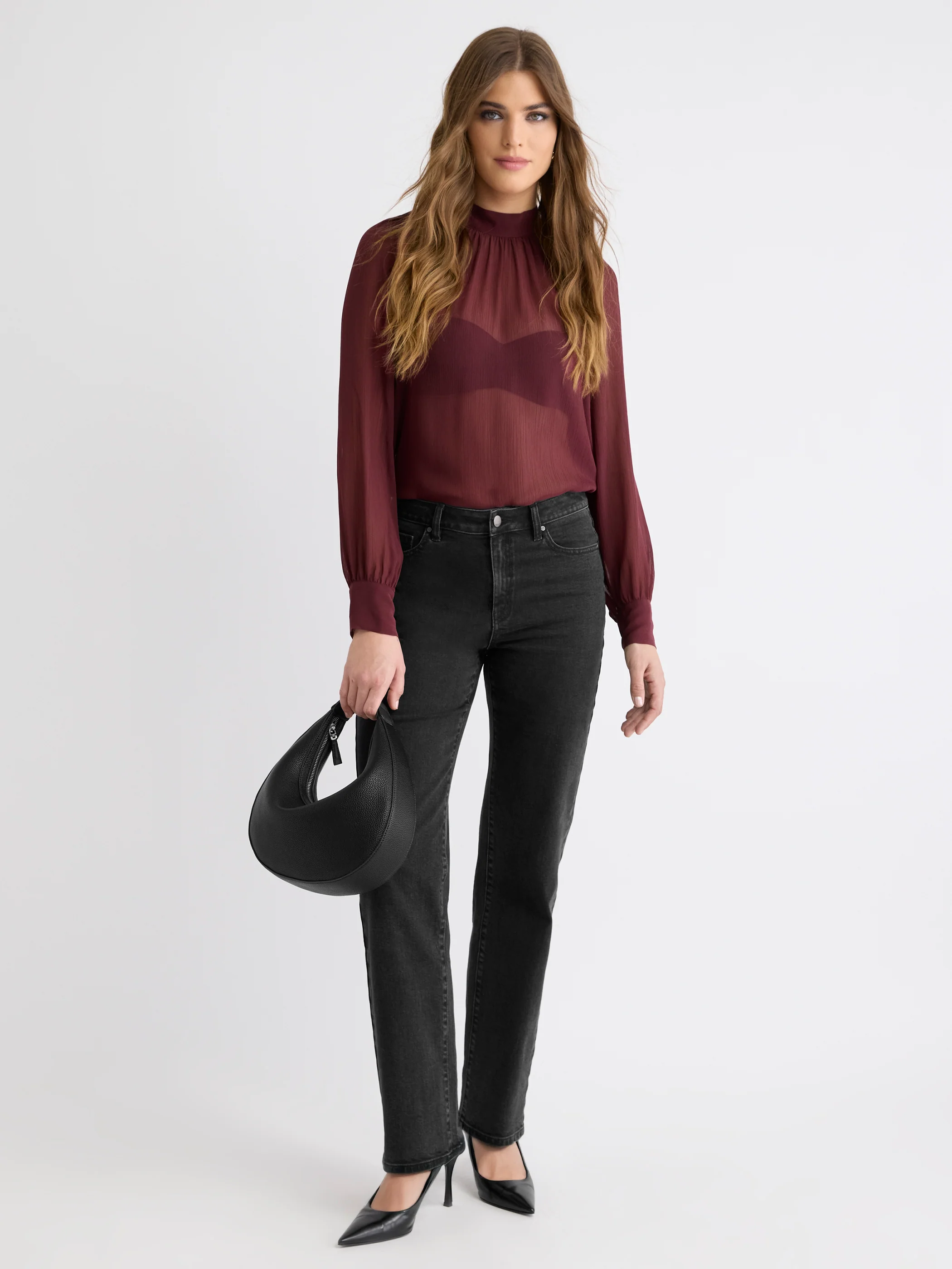 Long-Sleeve Chiffon Popover Blouse - Image 8