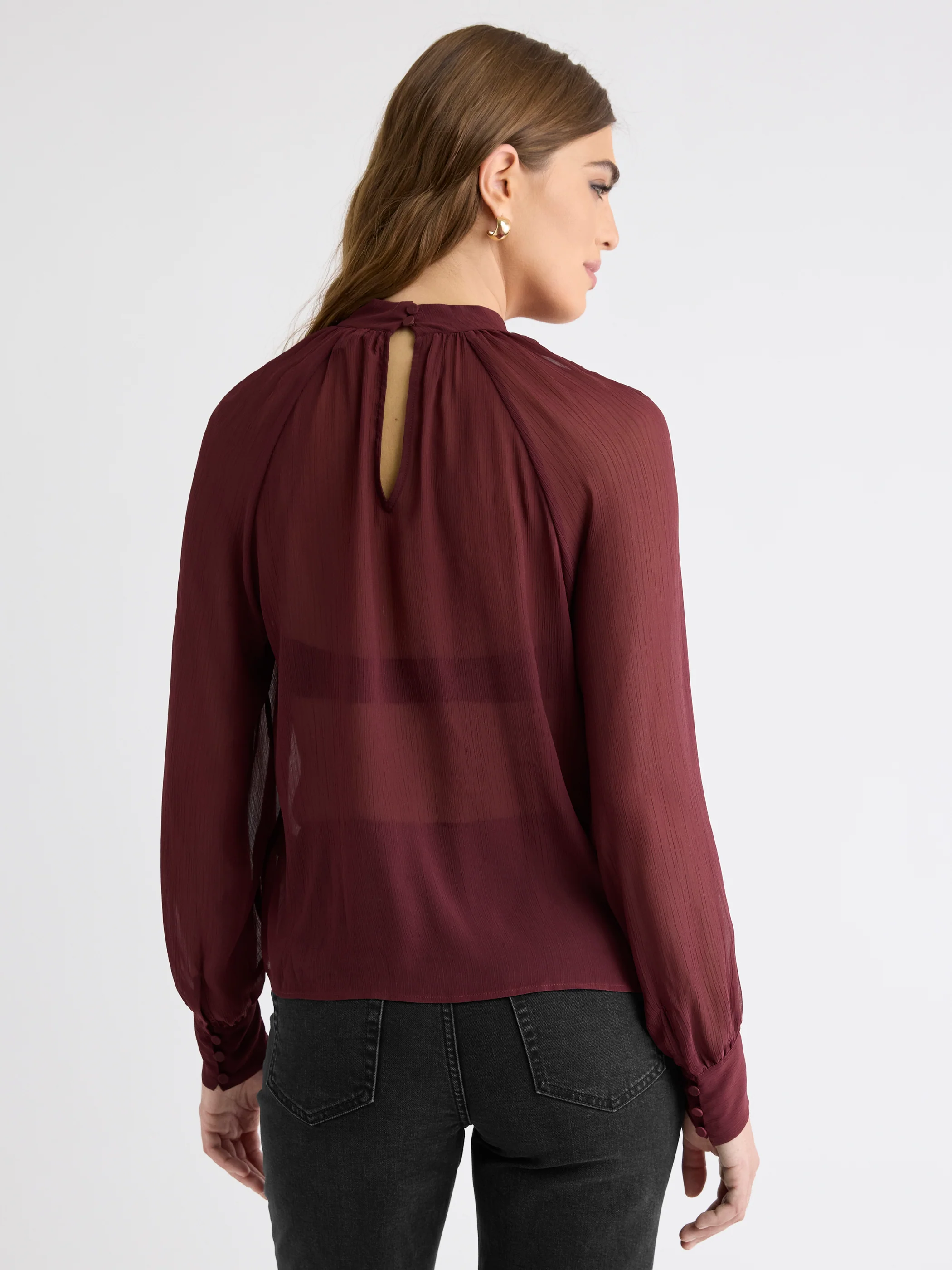 Long-Sleeve Chiffon Popover Blouse - Image 9