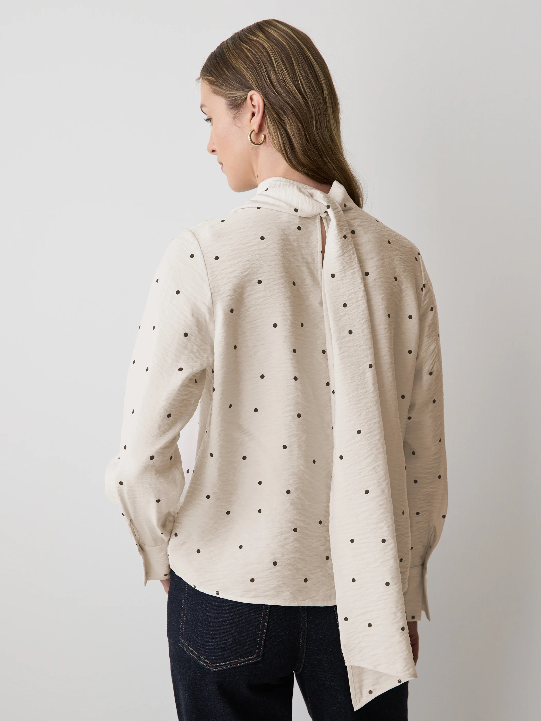 Long-Sleeve Popover Blouse with Scarf Neckline - Image 3