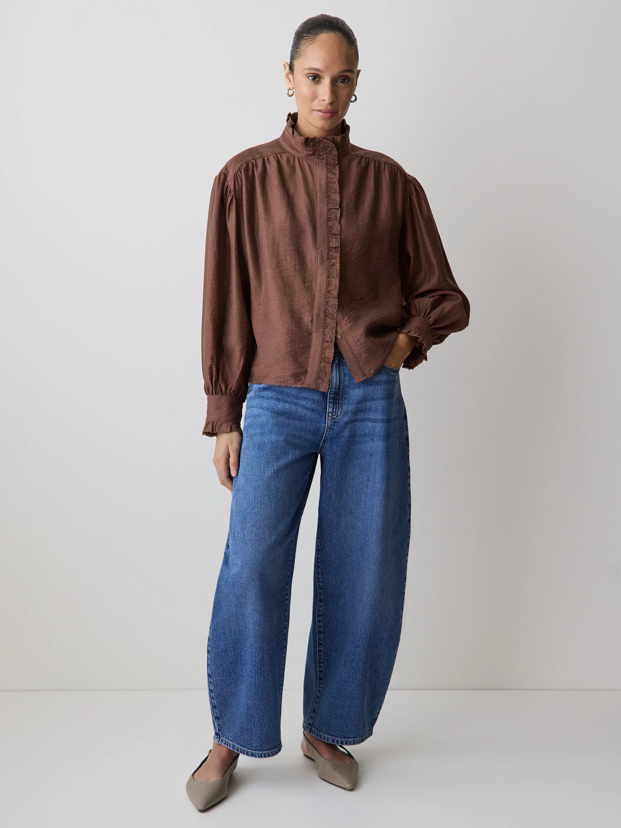 Long-Sleeve Crew-Neck Blouse with Ruffles - Image 14