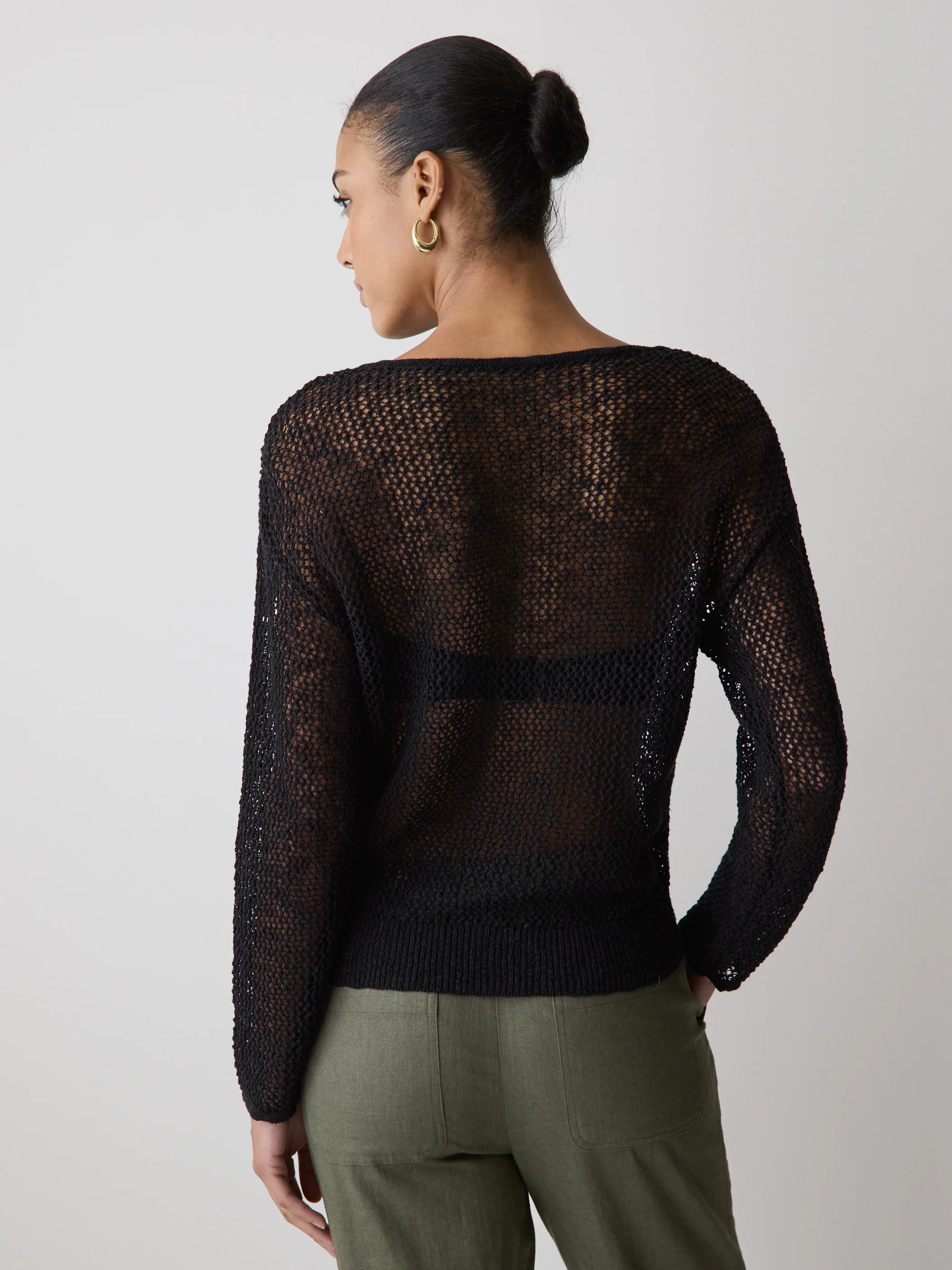 Long-Sleeve Crew-Neck Mesh Sweater - Image 3