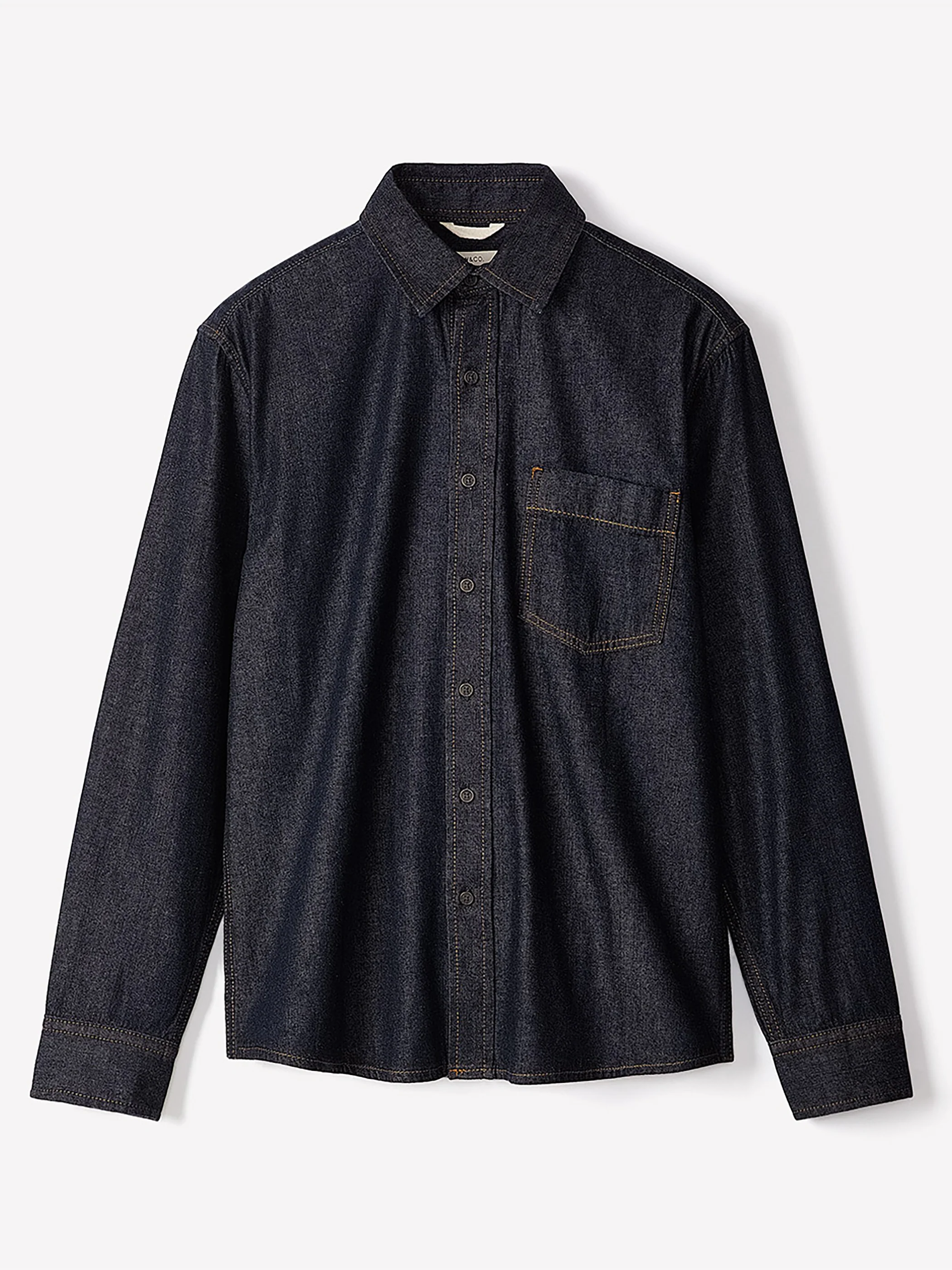 Long-Sleeve Raw Denim Shirt with Chest Pocket - Image 4