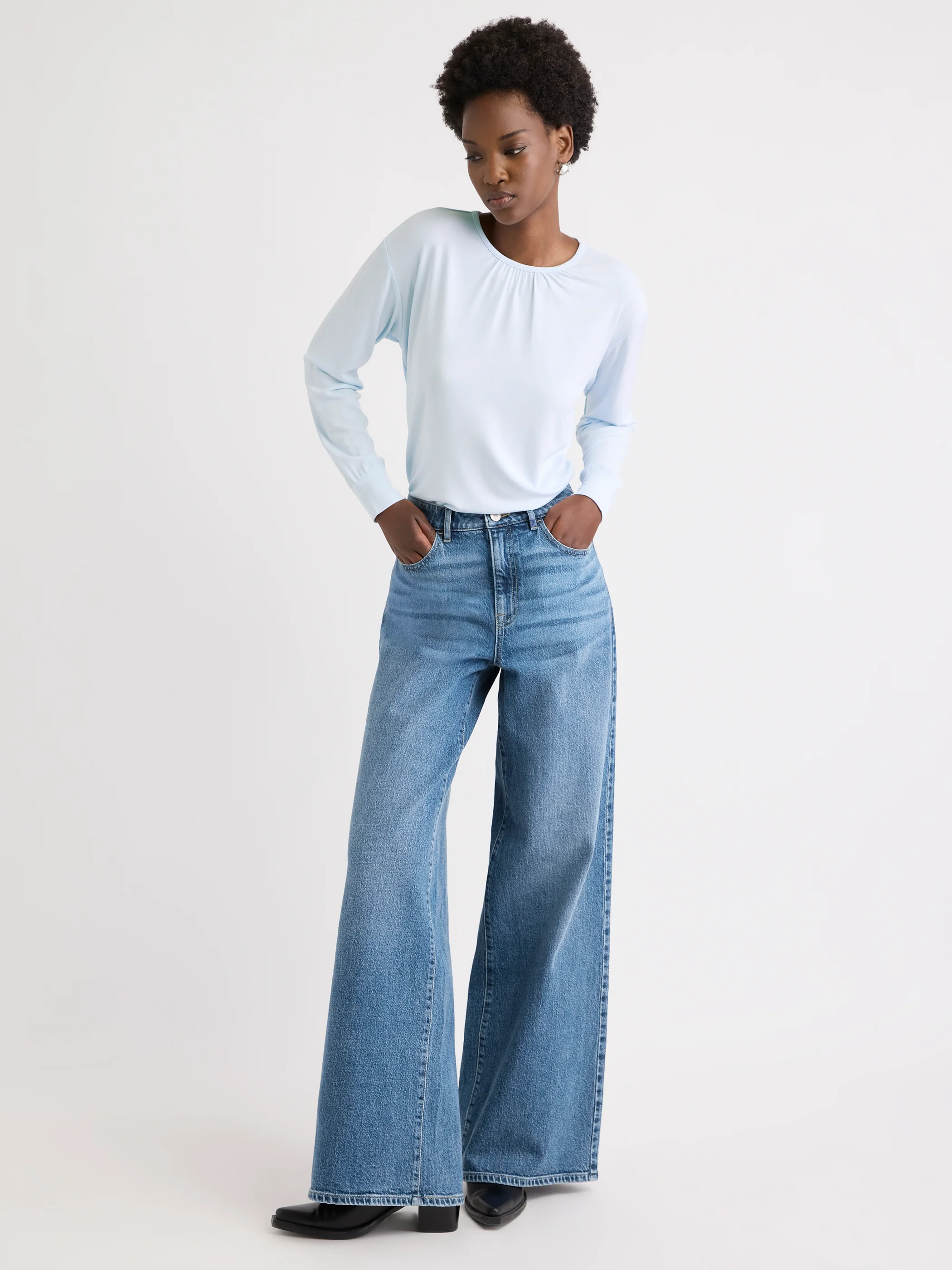 Long-Sleeve Top with Shirred Crew Neckline - Image 12