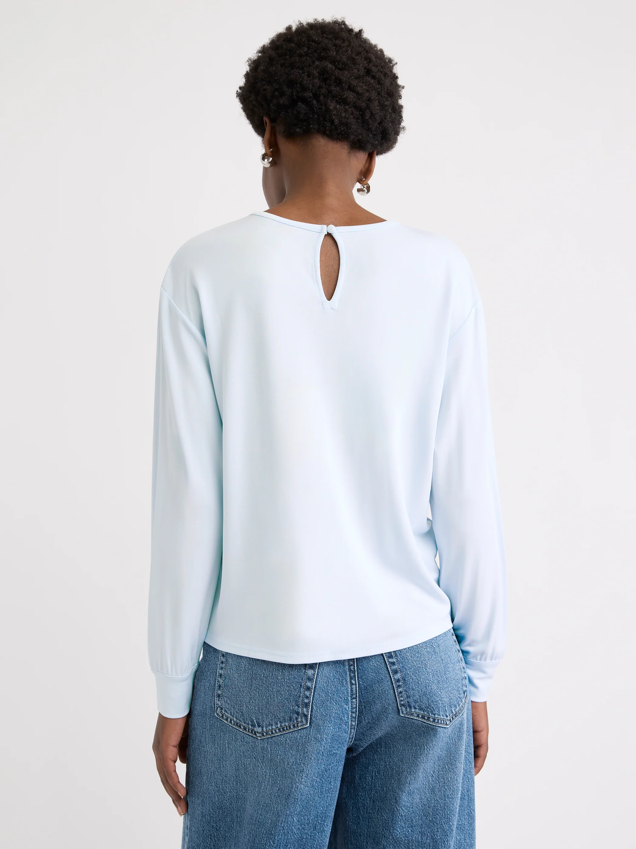 Long-Sleeve Top with Shirred Crew Neckline - Image 13