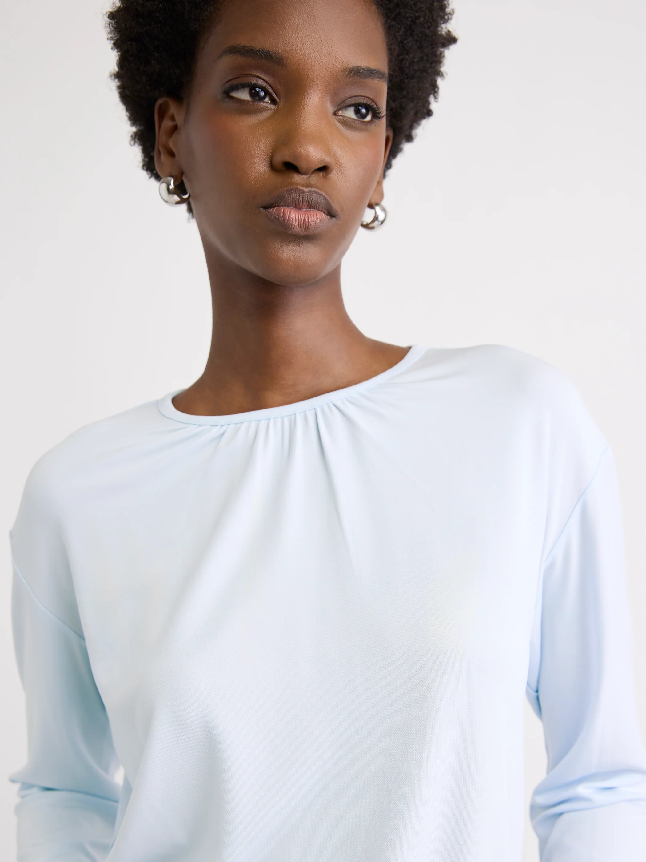 Long-Sleeve Top with Shirred Crew Neckline - Image 16