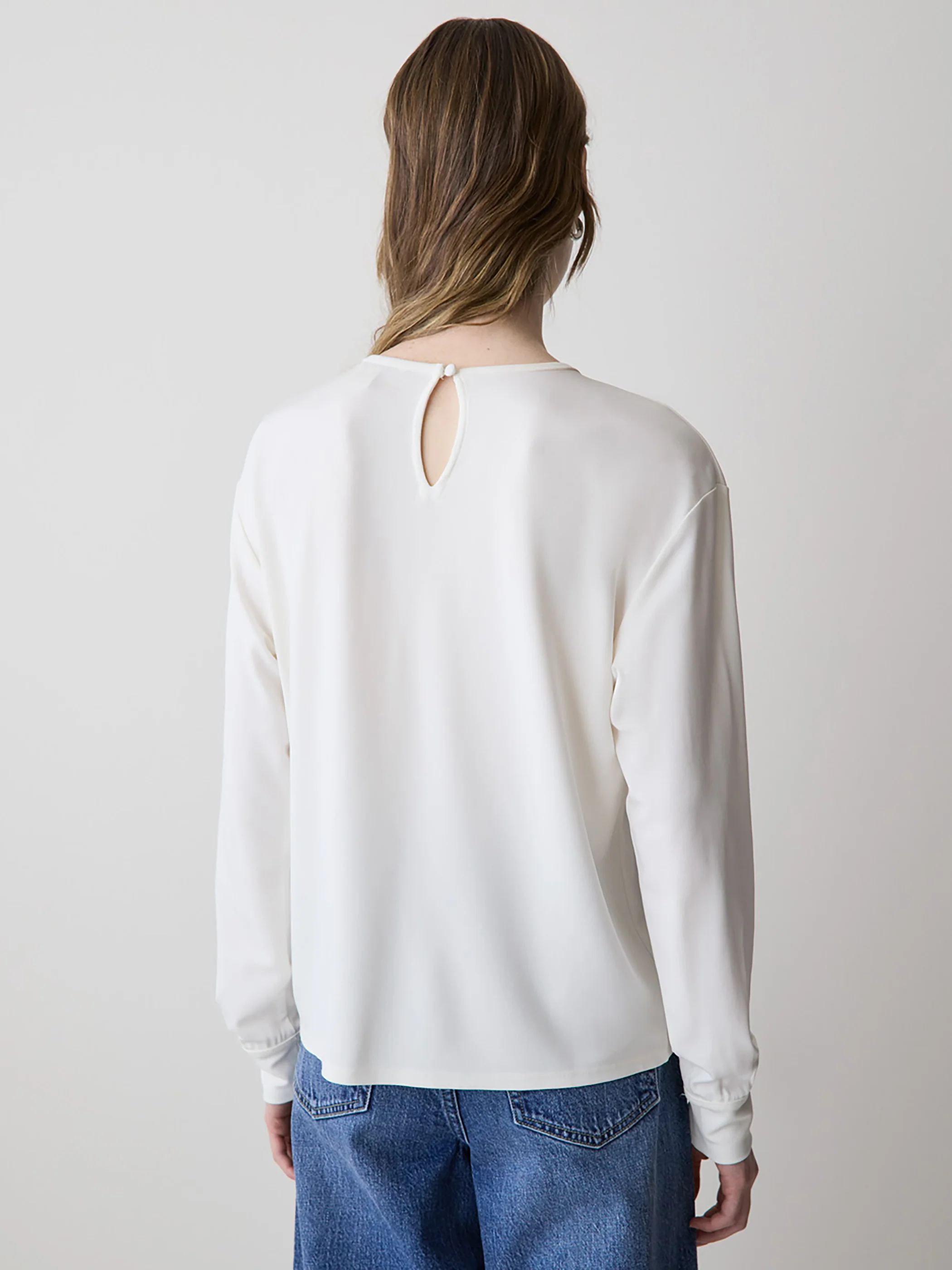 Long-Sleeve Top with Shirred Crew Neckline - Image 3