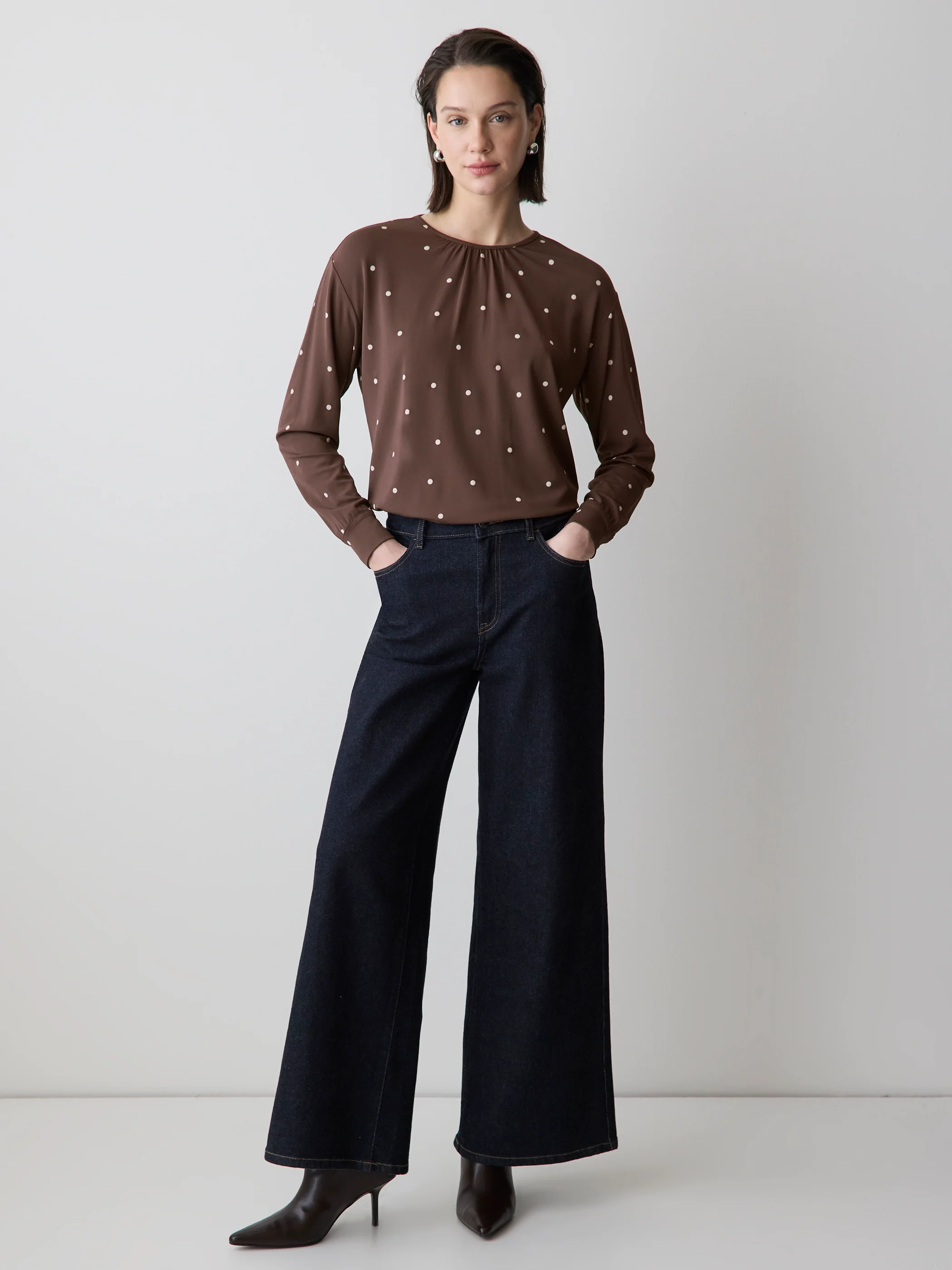 Long-Sleeve Top with Shirred Crew Neckline - Image 7