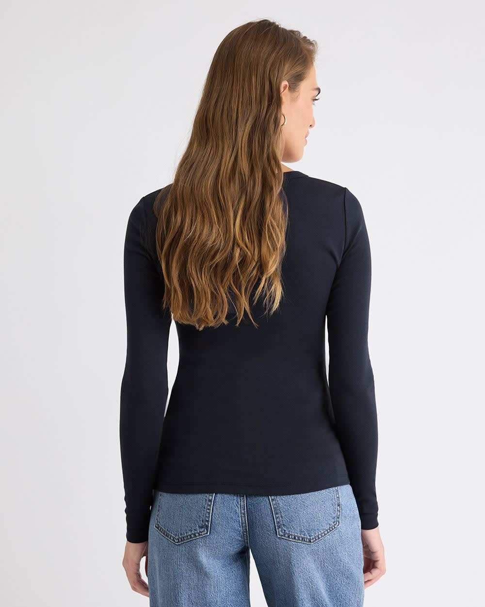 Luxe Knit Long-Sleeve Crew-Neck Fitted Ribbed Tee - Image 18