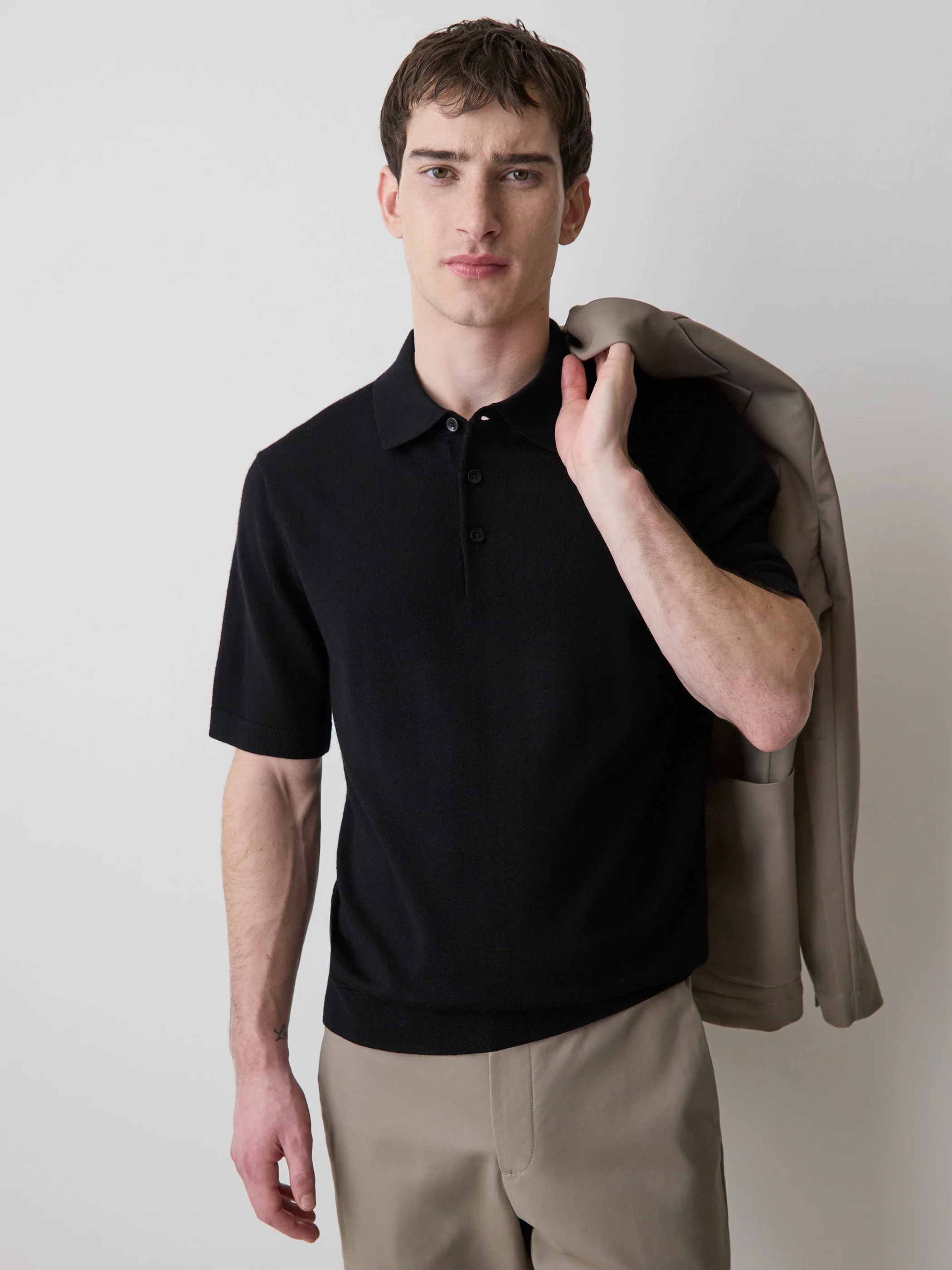 Merino-Wool Short-Sleeve Polo Sweater