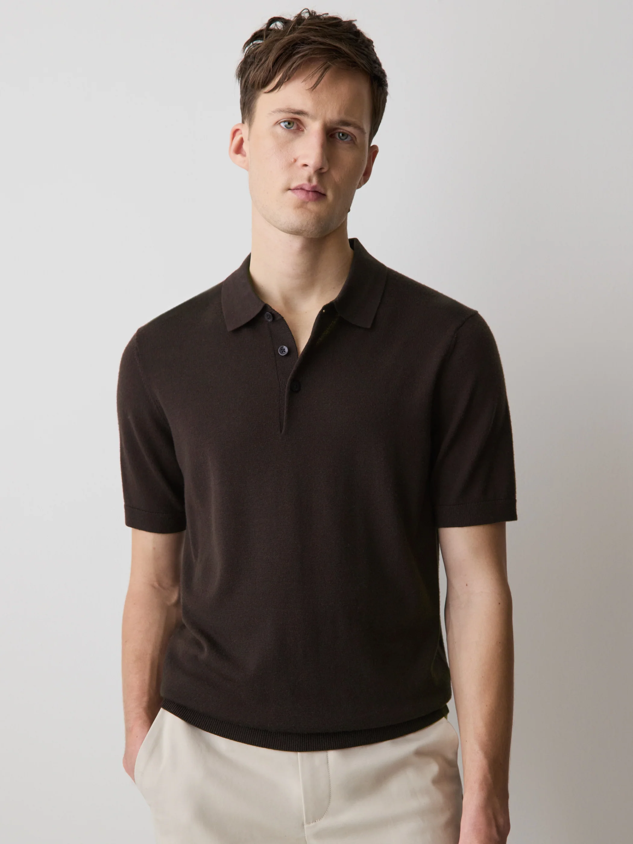 Merino-Wool Short-Sleeve Polo Sweater - Image 19
