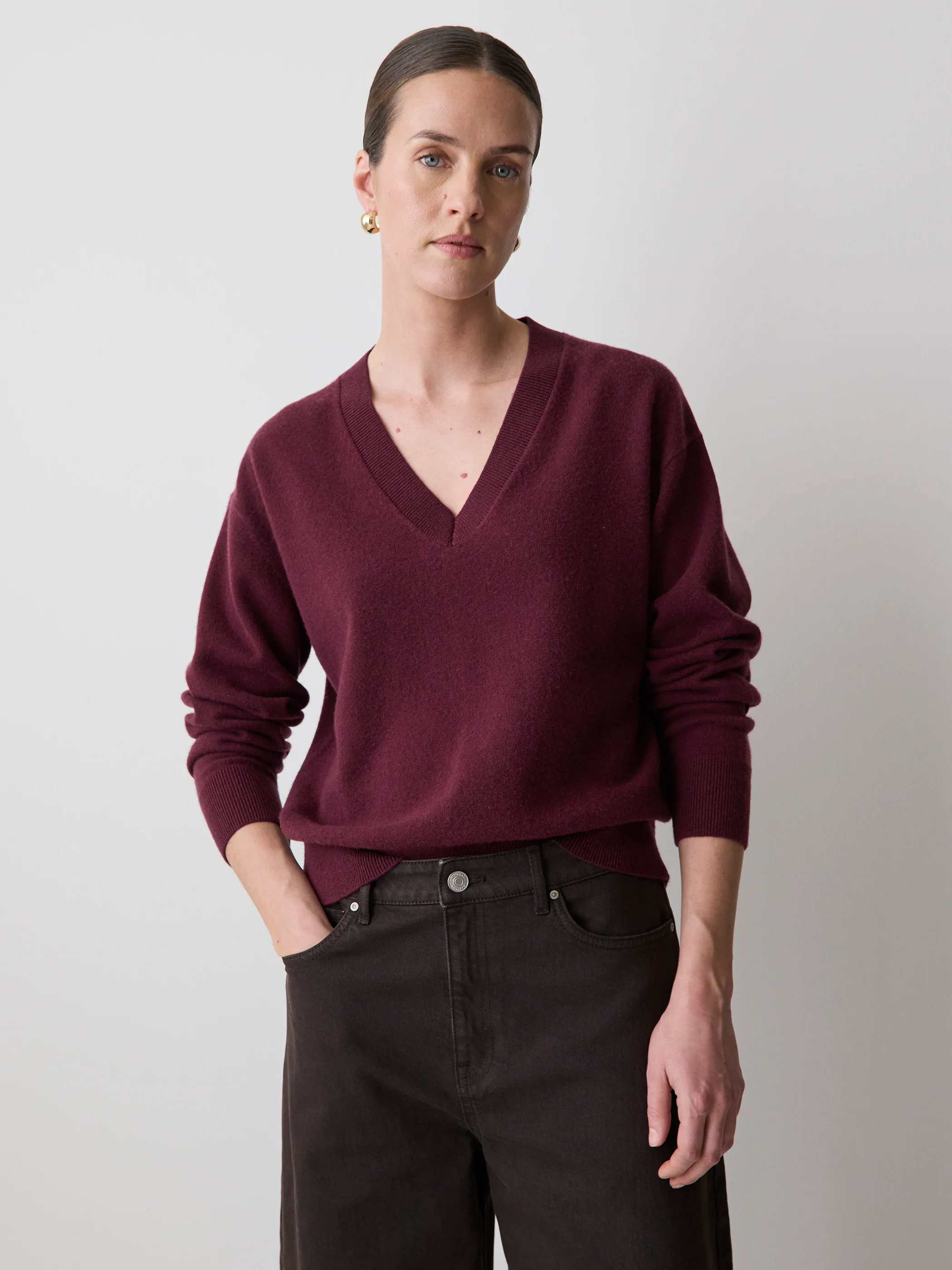 Merino Wool V-Neck Drop Shoulder Sweater - Image 17