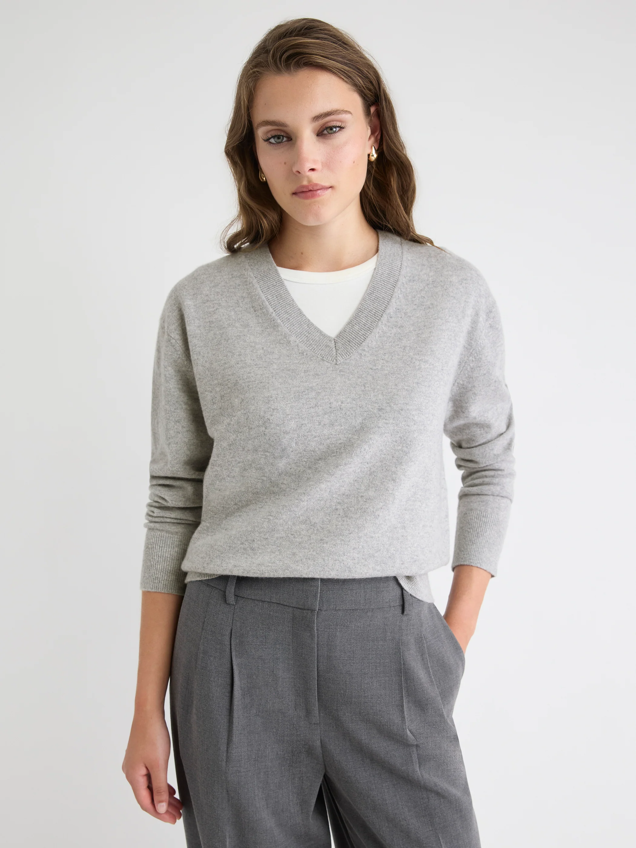 Merino Wool V-Neck Drop Shoulder Sweater - Image 22