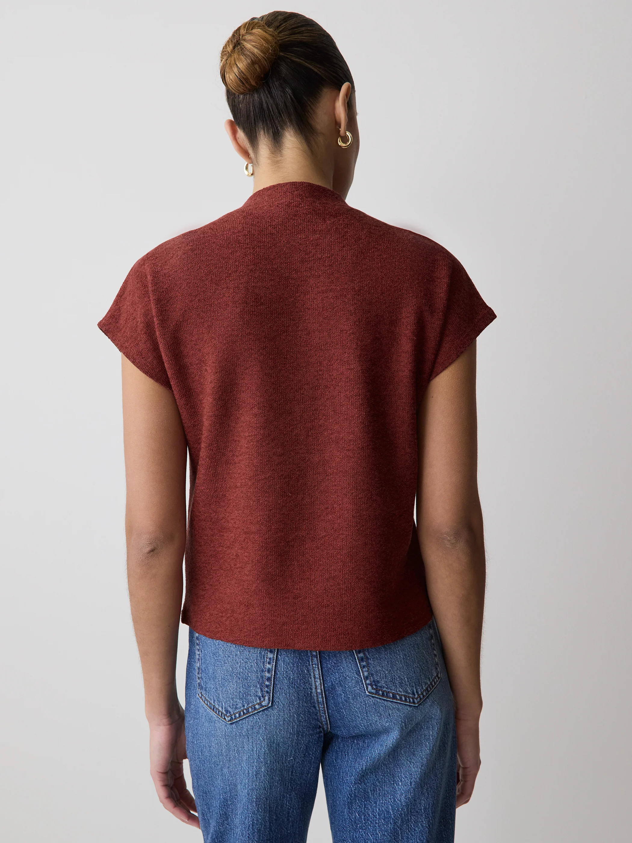 Extended-Sleeve Mock-Neck Textured Top - Image 3
