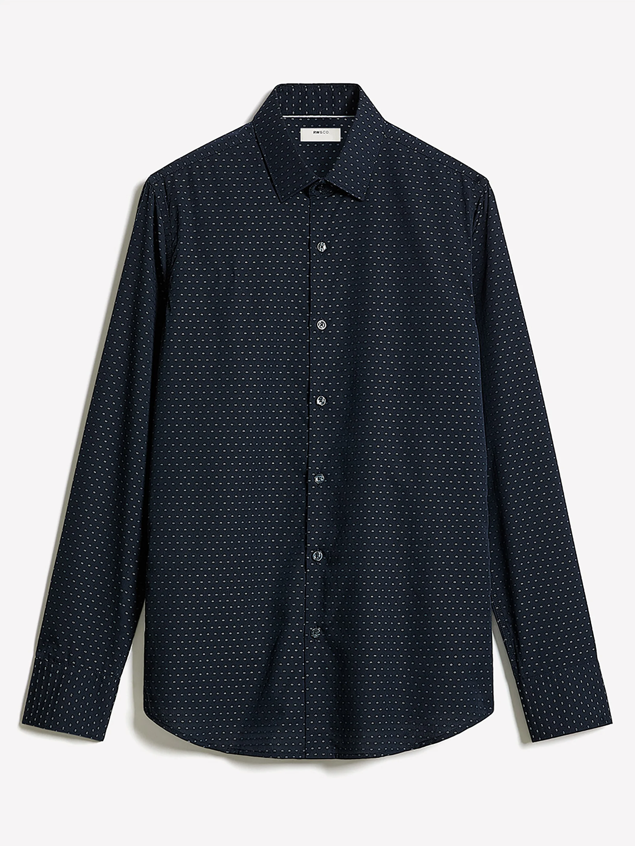 Navy Slim Fit Dress Shirt with Geo Pattern - Image 4
