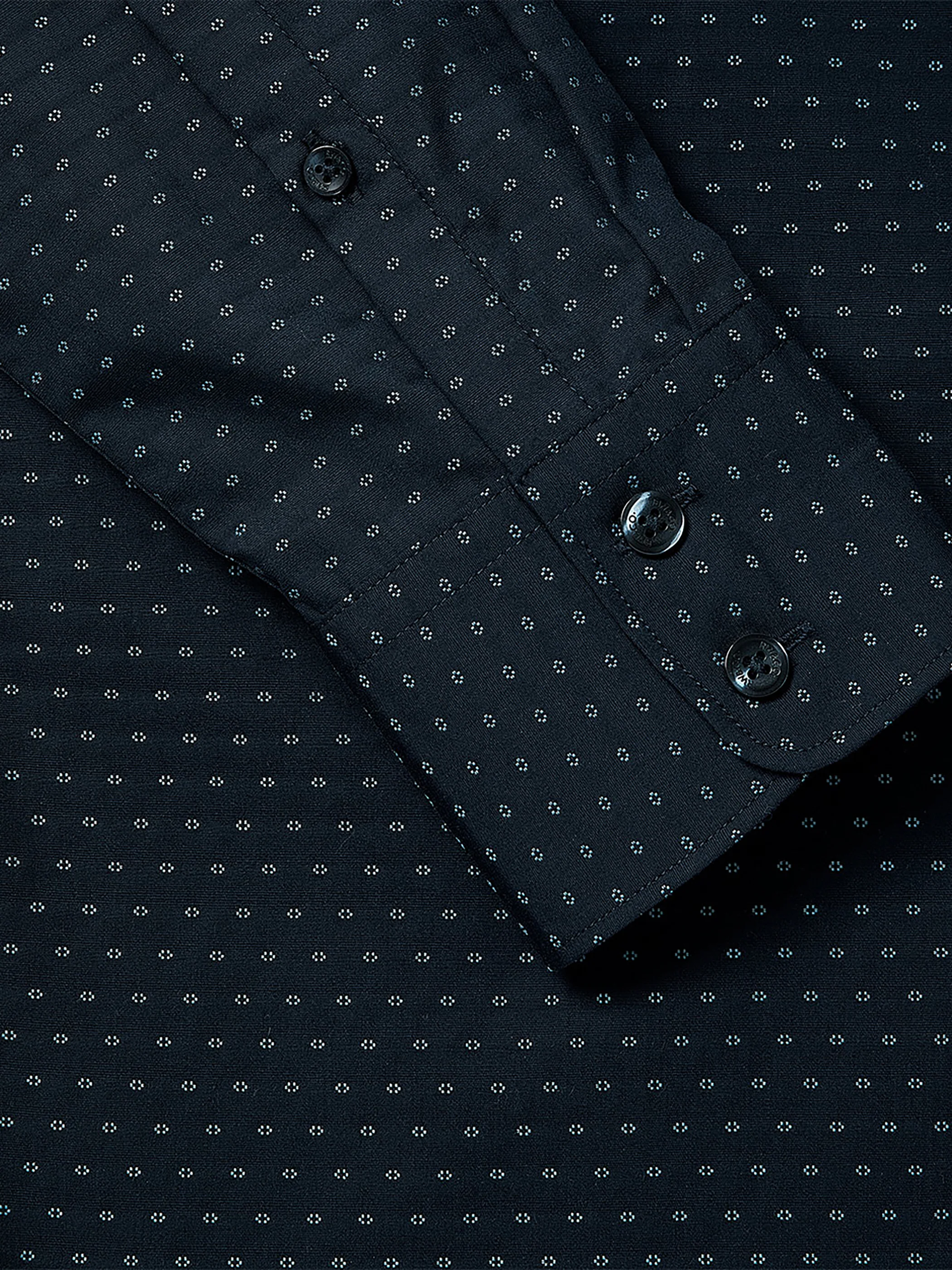 Navy Slim Fit Dress Shirt with Geo Pattern - Image 5