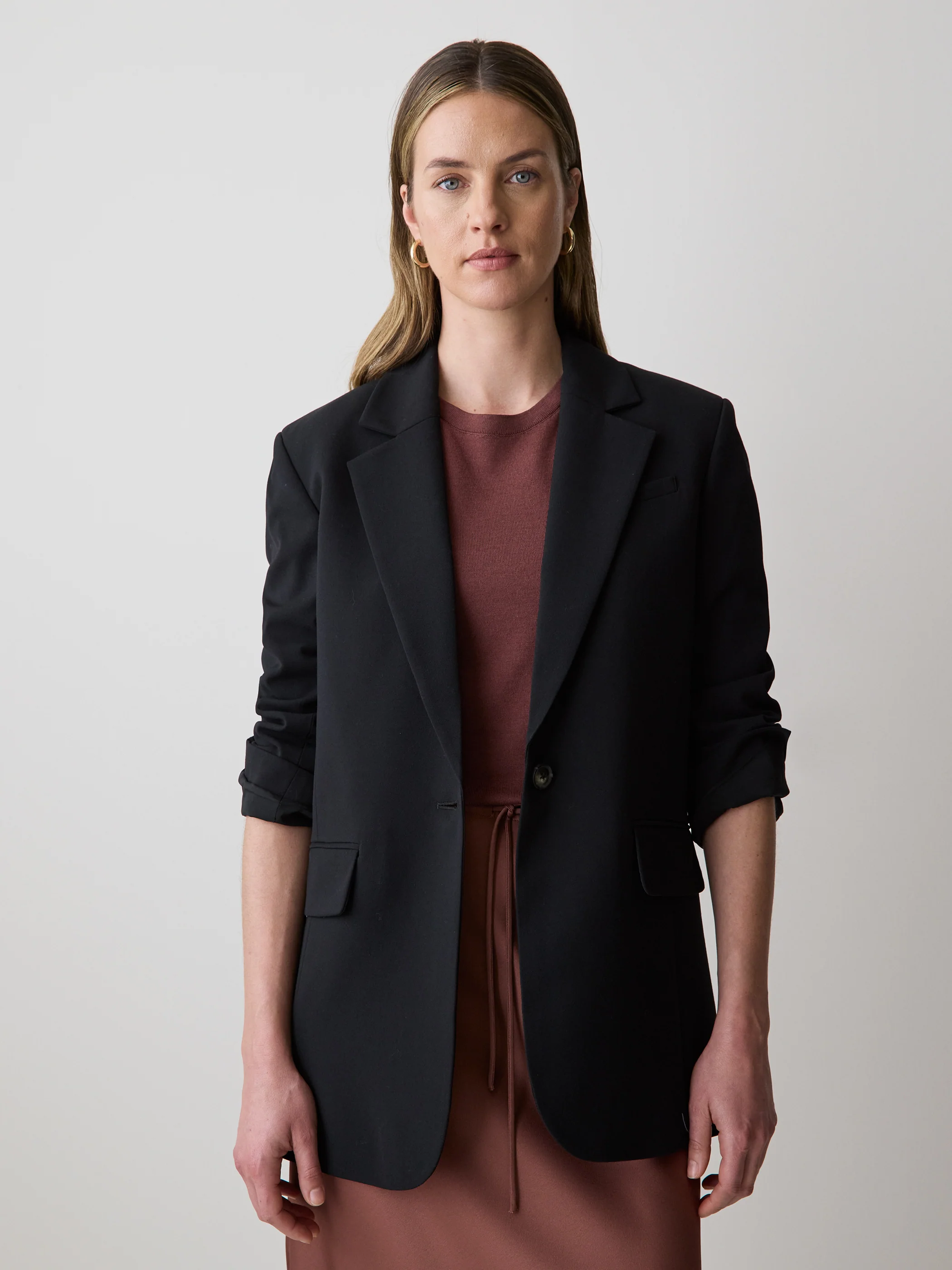 Black Relaxed Fit One-Button Blazer