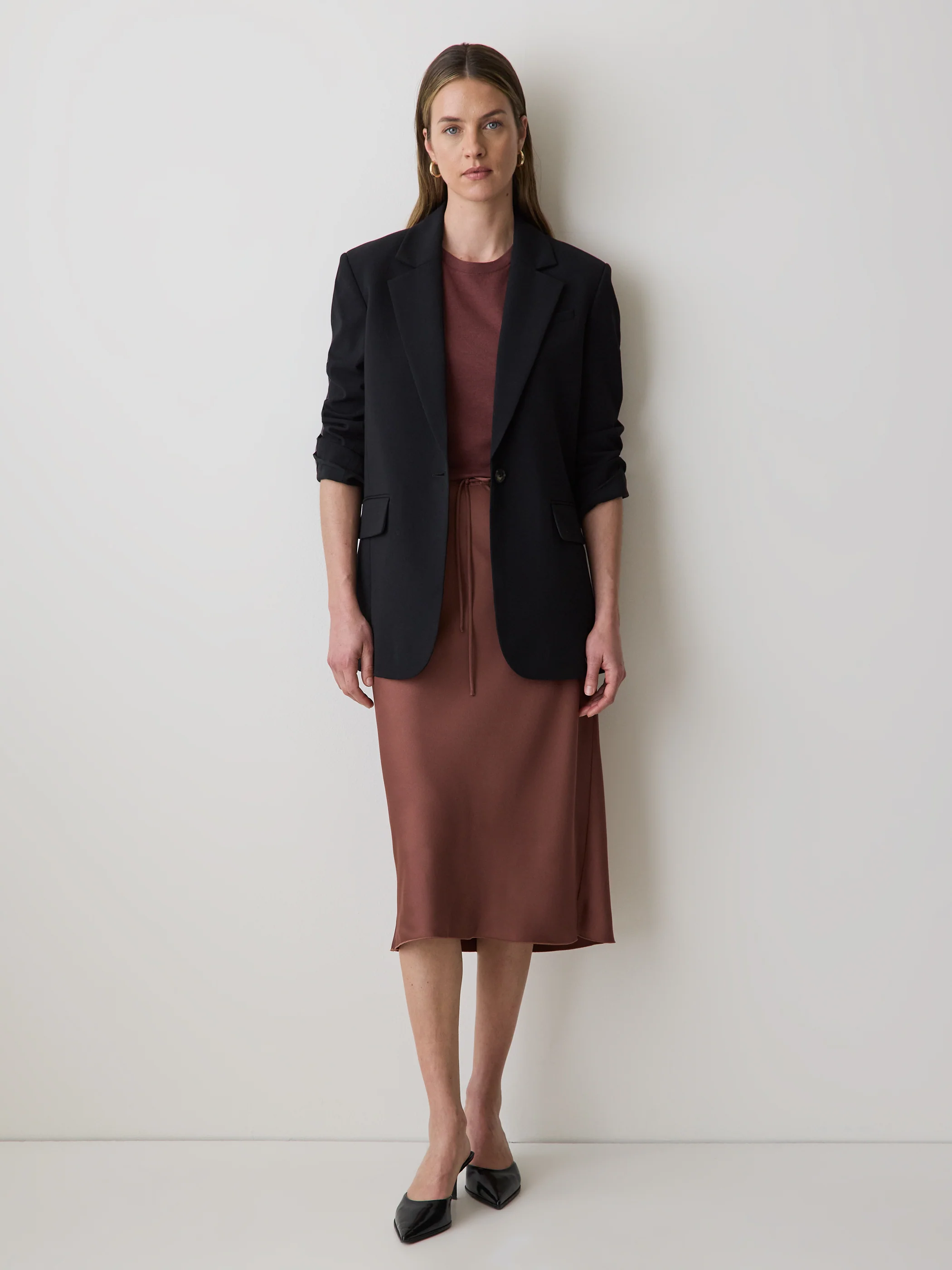 Black Relaxed Fit One-Button Blazer - Image 2